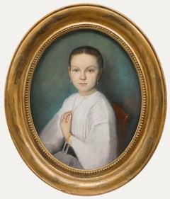 Framed 1867 Pastel - Portrait of a Young Girl in White