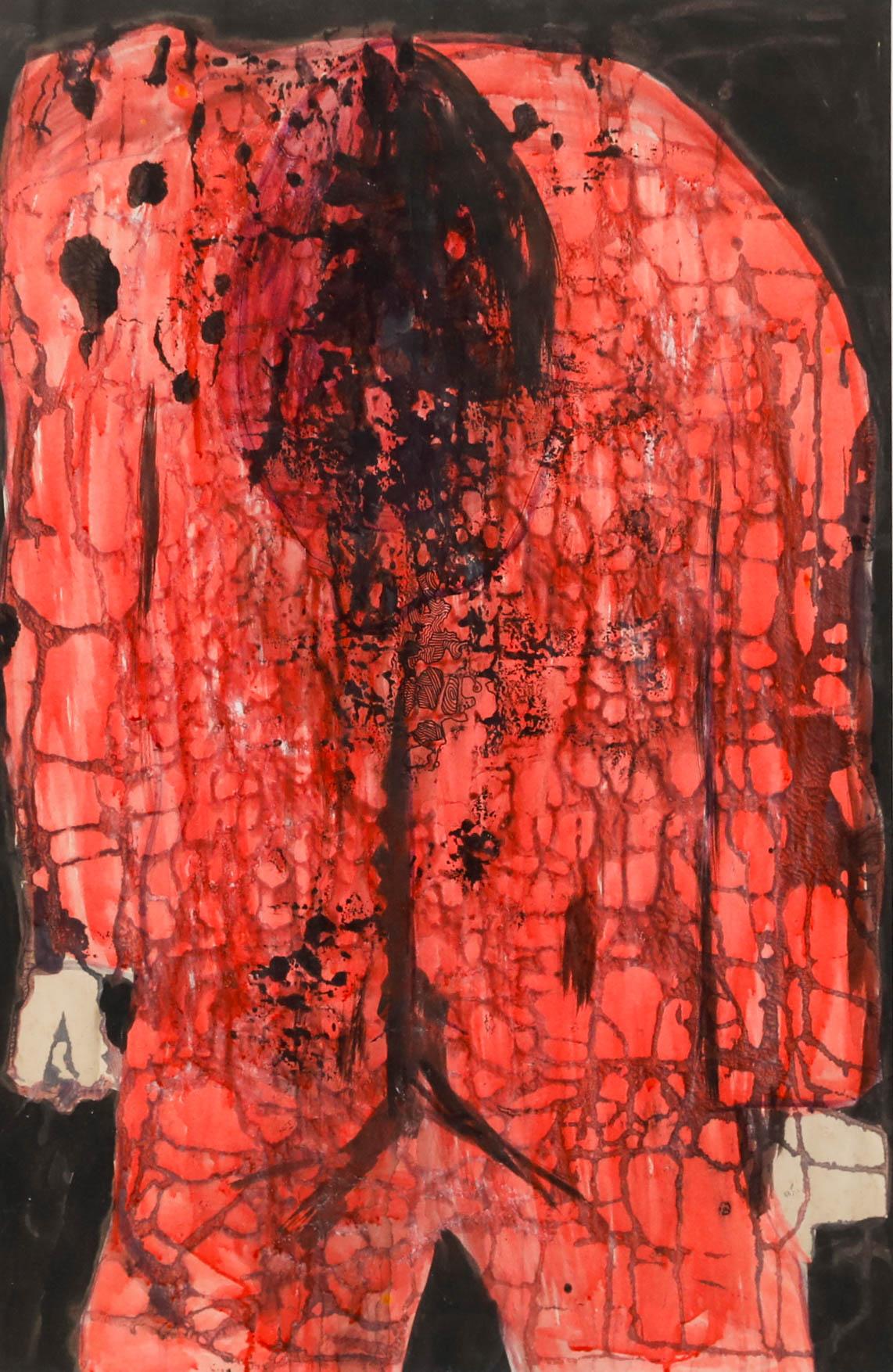 Acuarela enmarcada del siglo XX - El traje rojo de caldera en venta 1