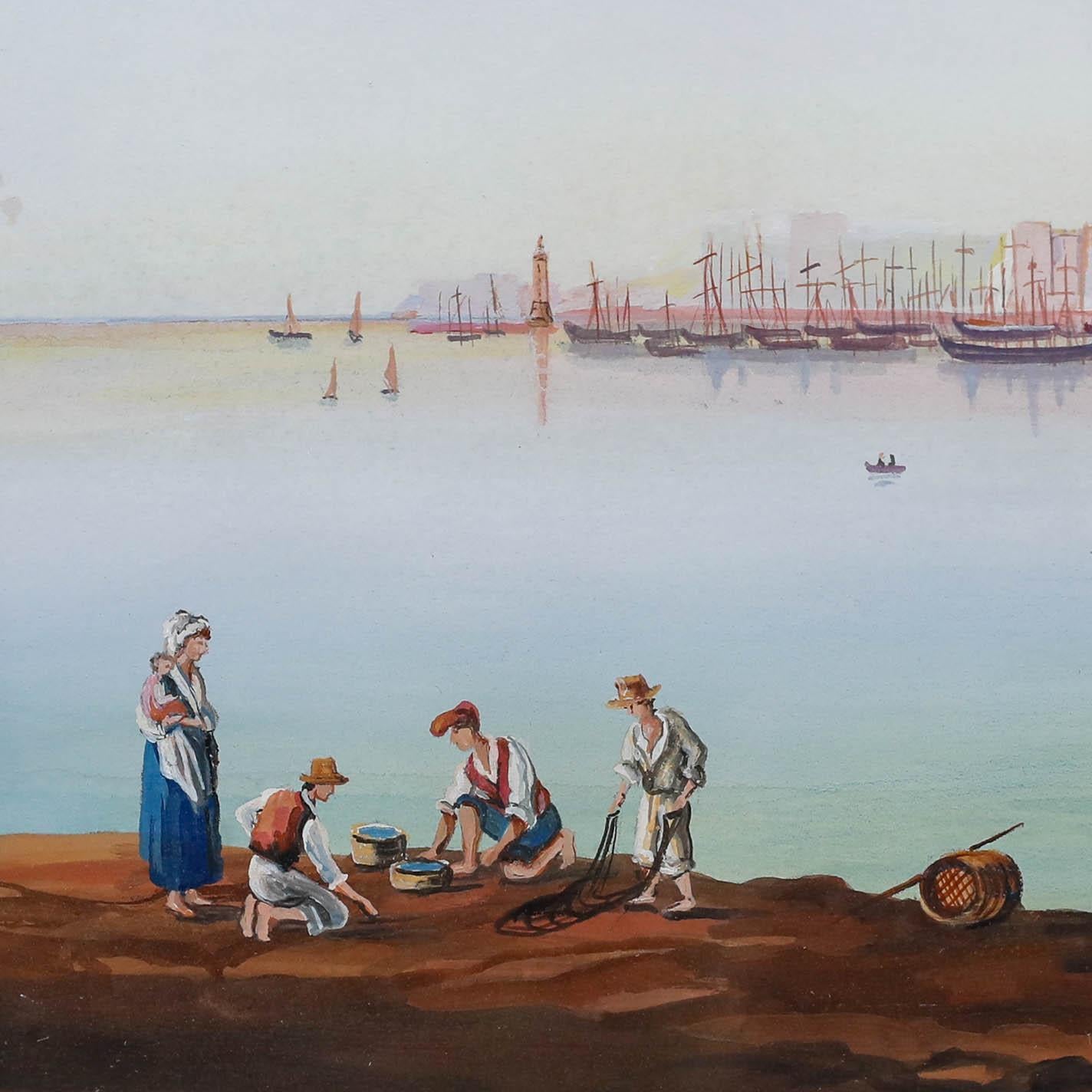 A charming Neapolitan School gouache depicting the bay of Naples. The artist has used vibrant pastel hues to reflect the serenity of the scene. Unsigned. Well presented in a gilt frame with a delicate beaded inner edge. On paper.
