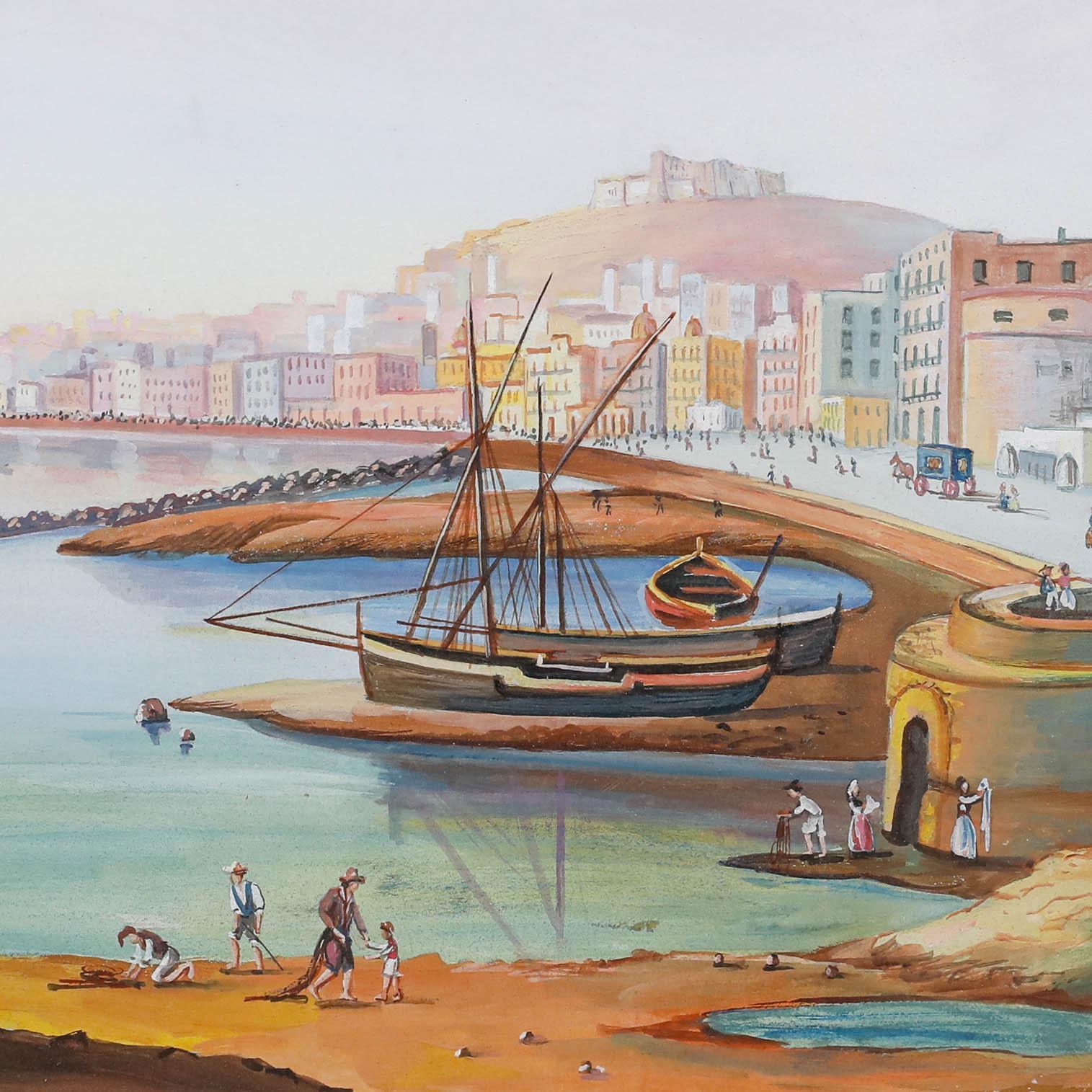 Neapolitan School 19th Century Gouache - The Bay For Sale 1