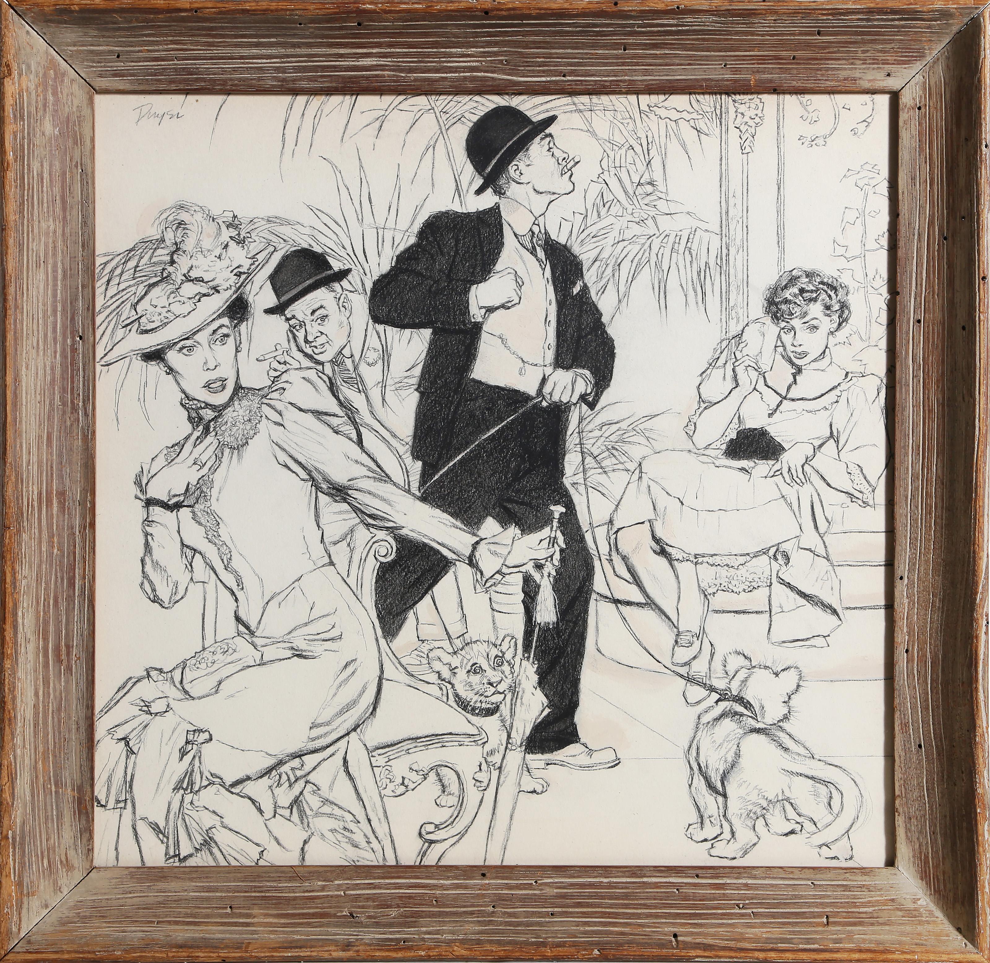 Daysi - Fancy Pants, Year:  circa 1950, Medium:  Graphite Drawing on Paper, signed top left, Size:  15.5 x 16 in. (39.37 x 40.64 cm), Frame Size:  19 x 19.5 inches, Description:  This drawing is based on a scene from the 1950 Paramount Pictures film