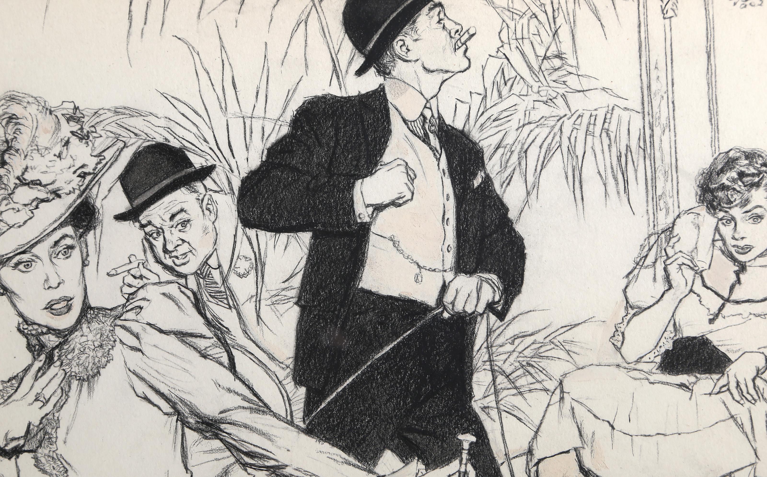 Fancy Pants, Art Deco Graphite Drawing by Daysi For Sale 2