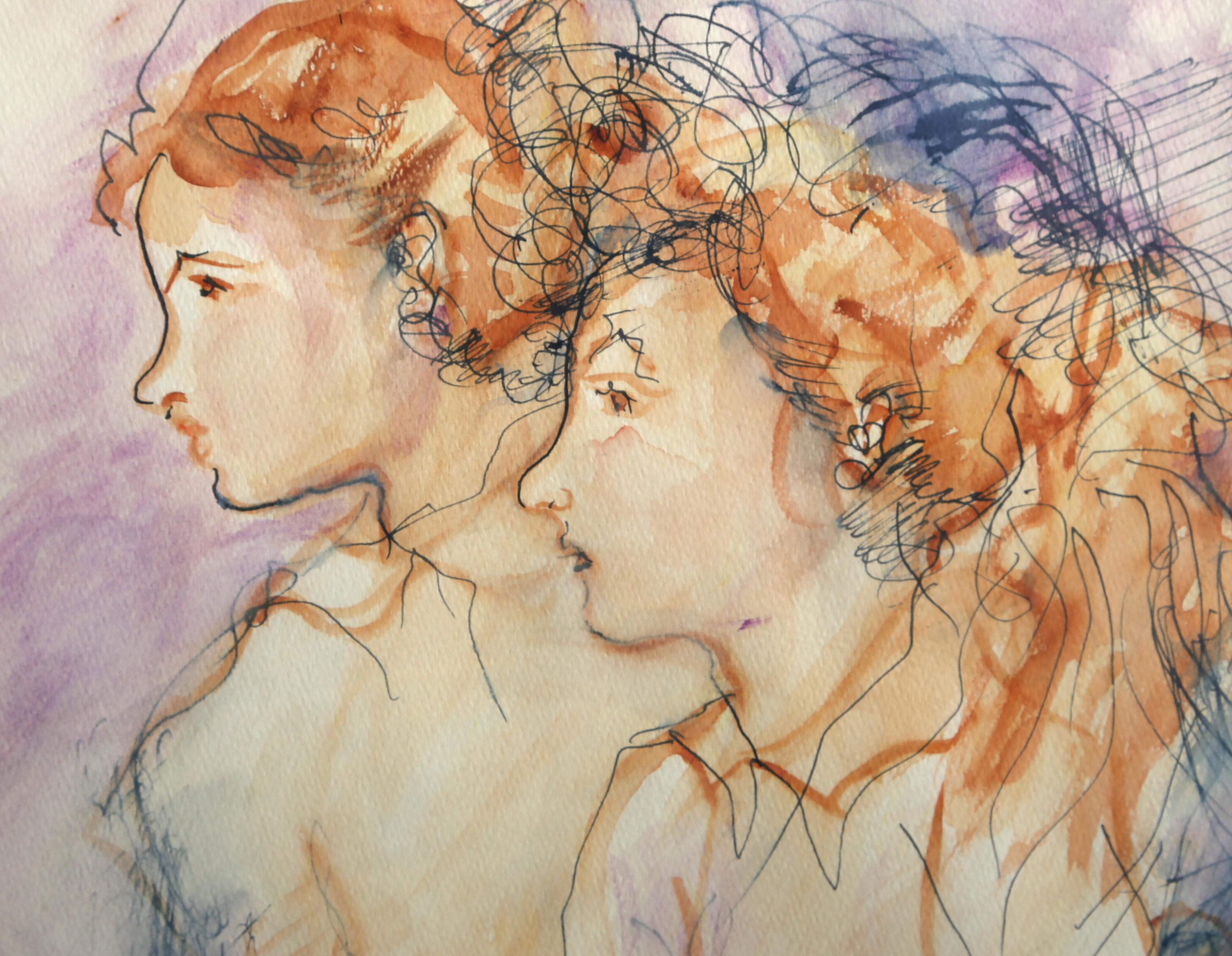 Due ragazze, quadro impressionista a guazzo di Ernst Berger in vendita 2