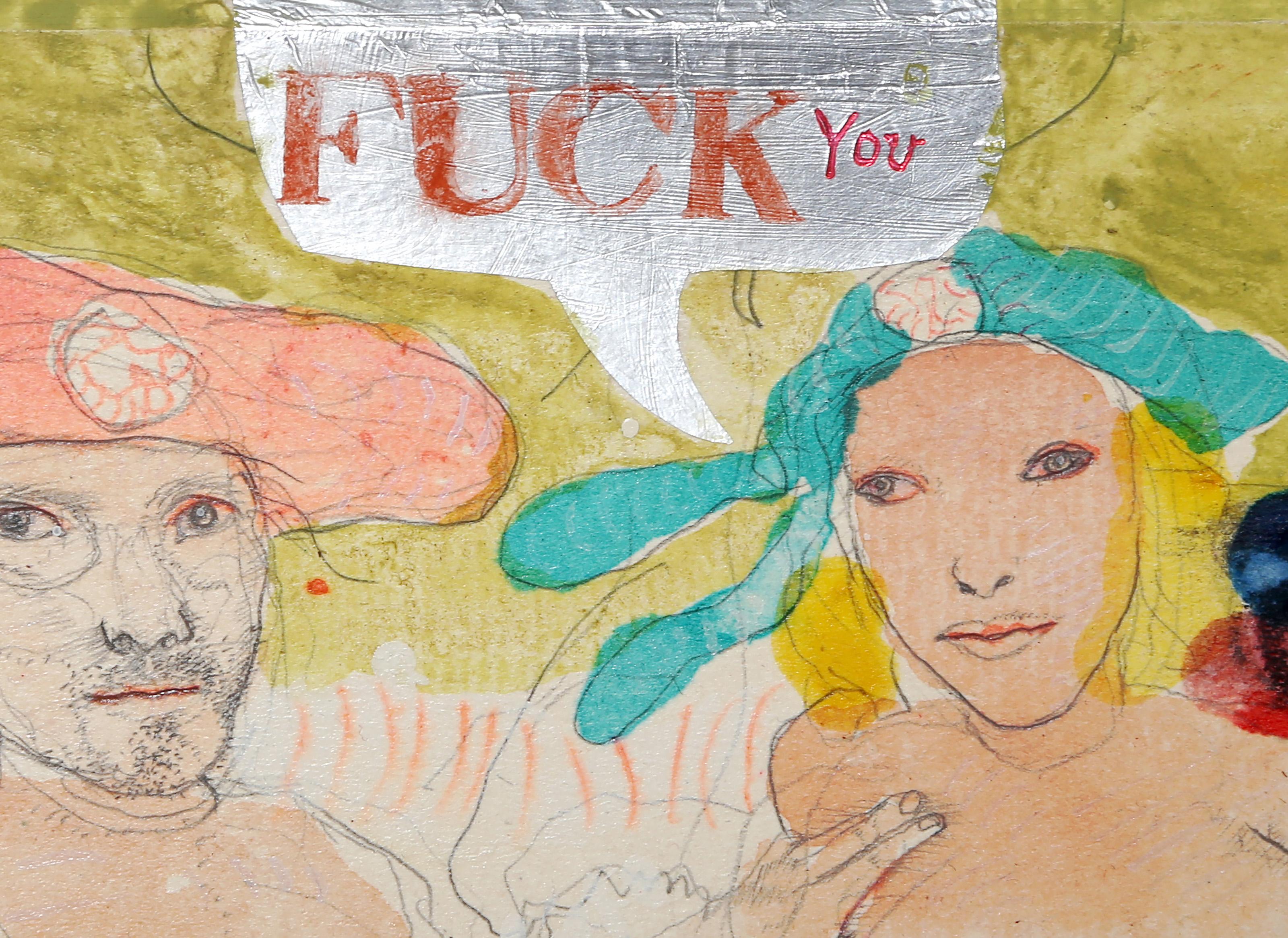 Fuck You, Surrealist Mixed Media Drawing by Leonel Gongora in vendita 2