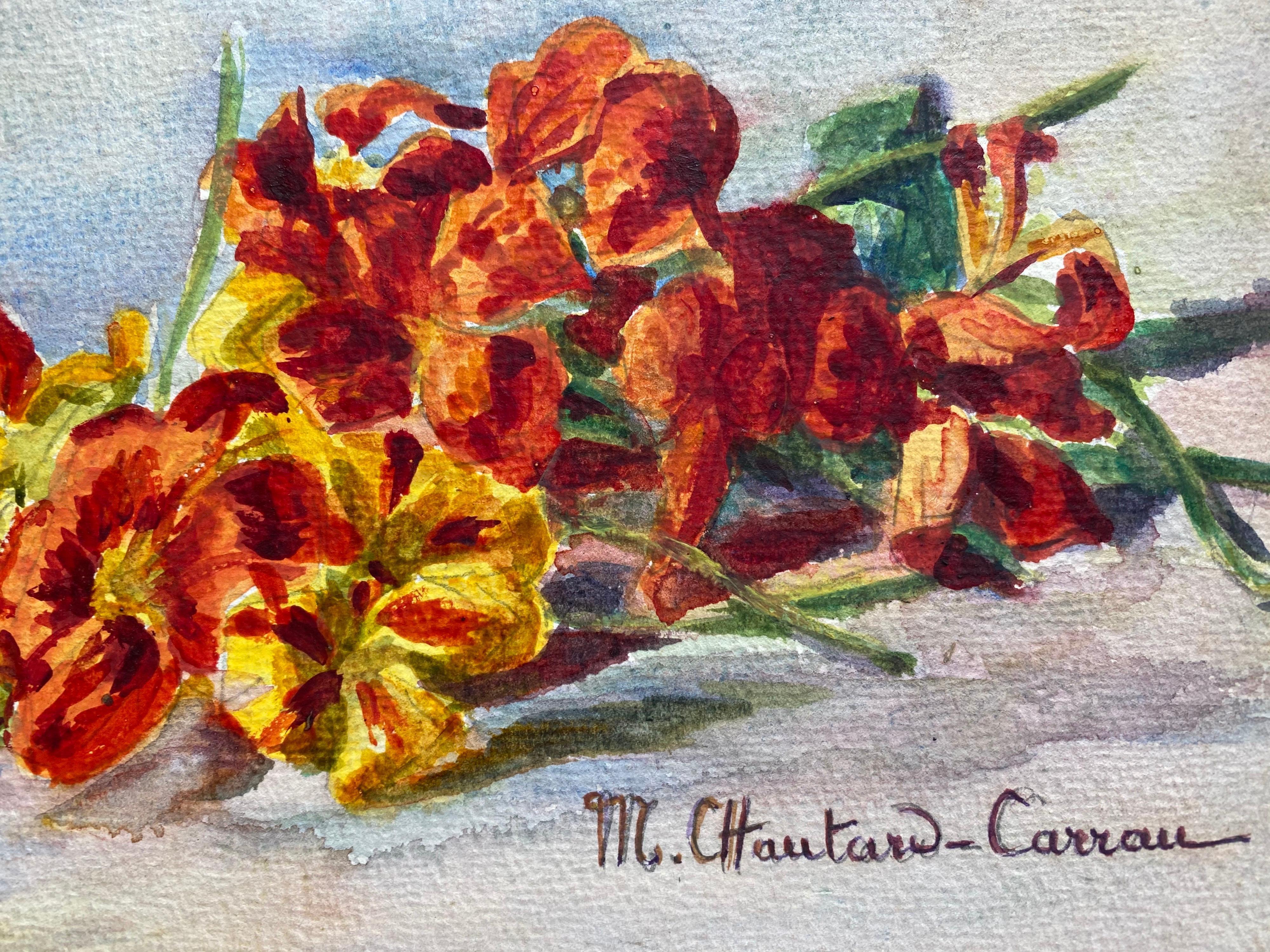 Early 1900's French Impressionist Signed Flower Watercolour by Marie Carreau - Art by Unknown