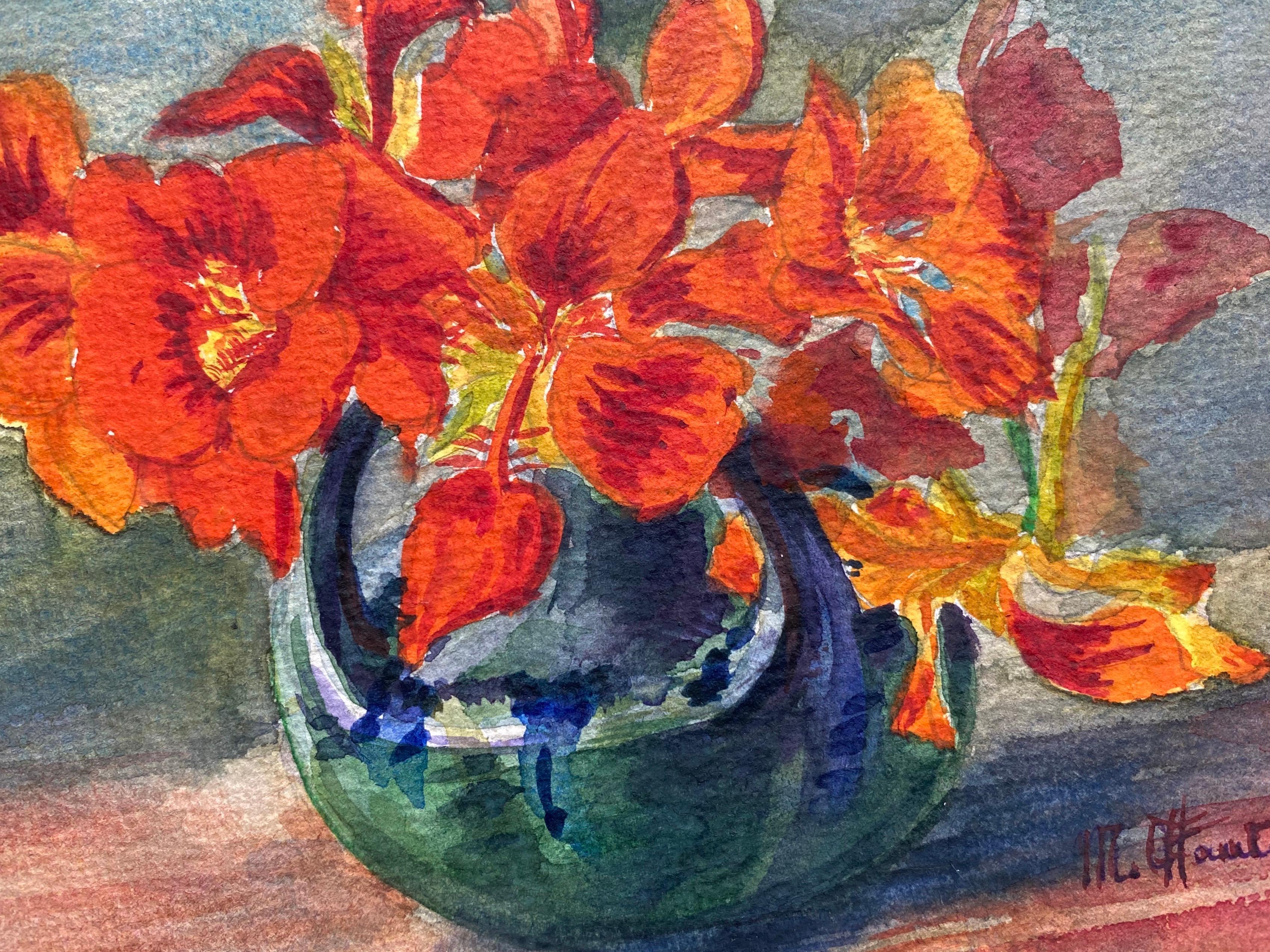 Early 1900's French Impressionist Signed Flower Watercolour by Marie Carreau - Art by Unknown