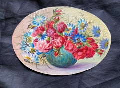Early 1900's French Impressionist Signed Flower Watercolour by Marie Carreau