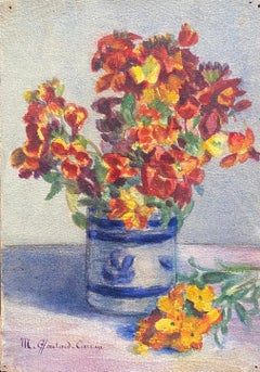 Early 1900's French Impressionist Signed Flower Watercolour by Marie Carreau