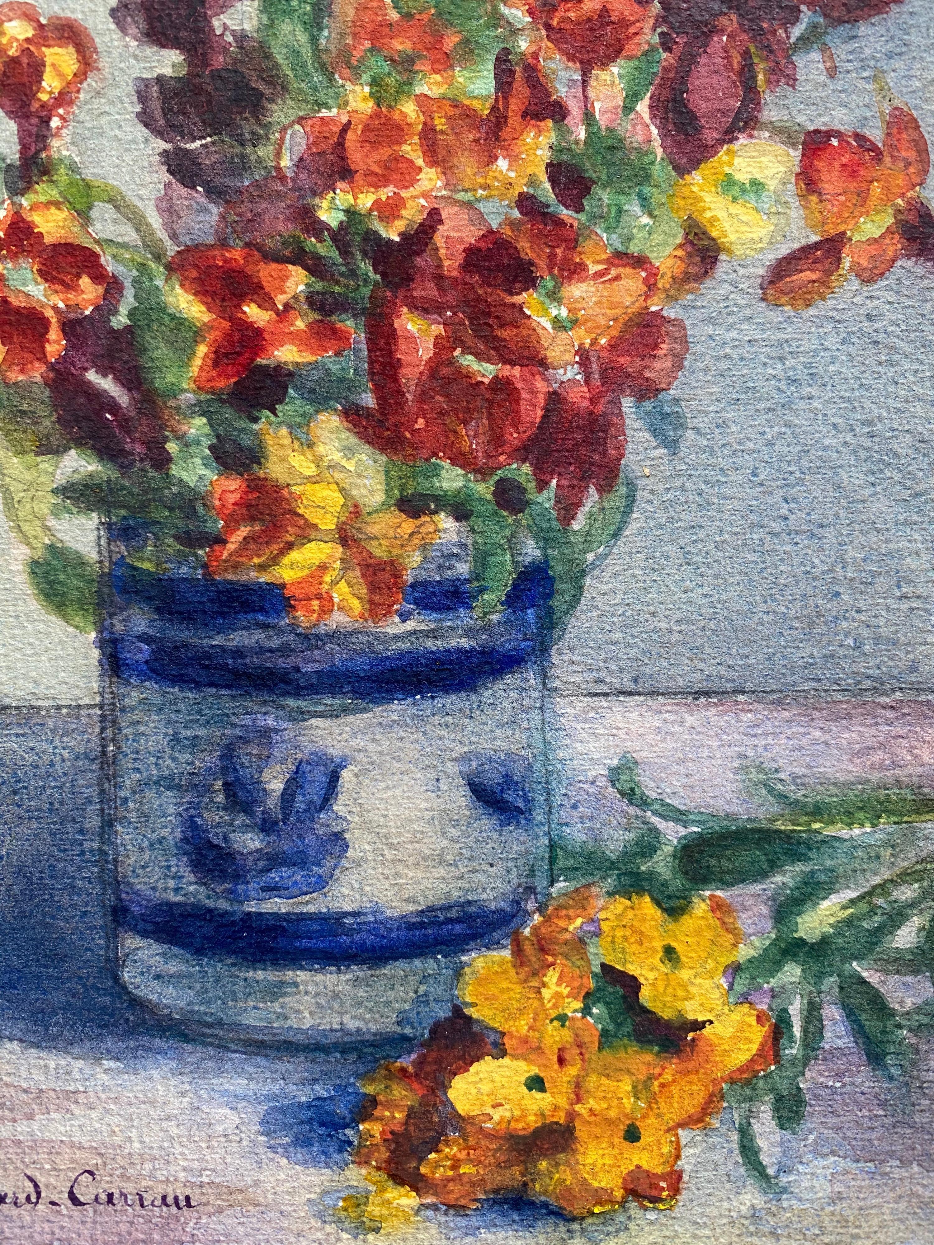Early 1900's French Impressionist Signed Flower Watercolour by Marie Carreau For Sale 1