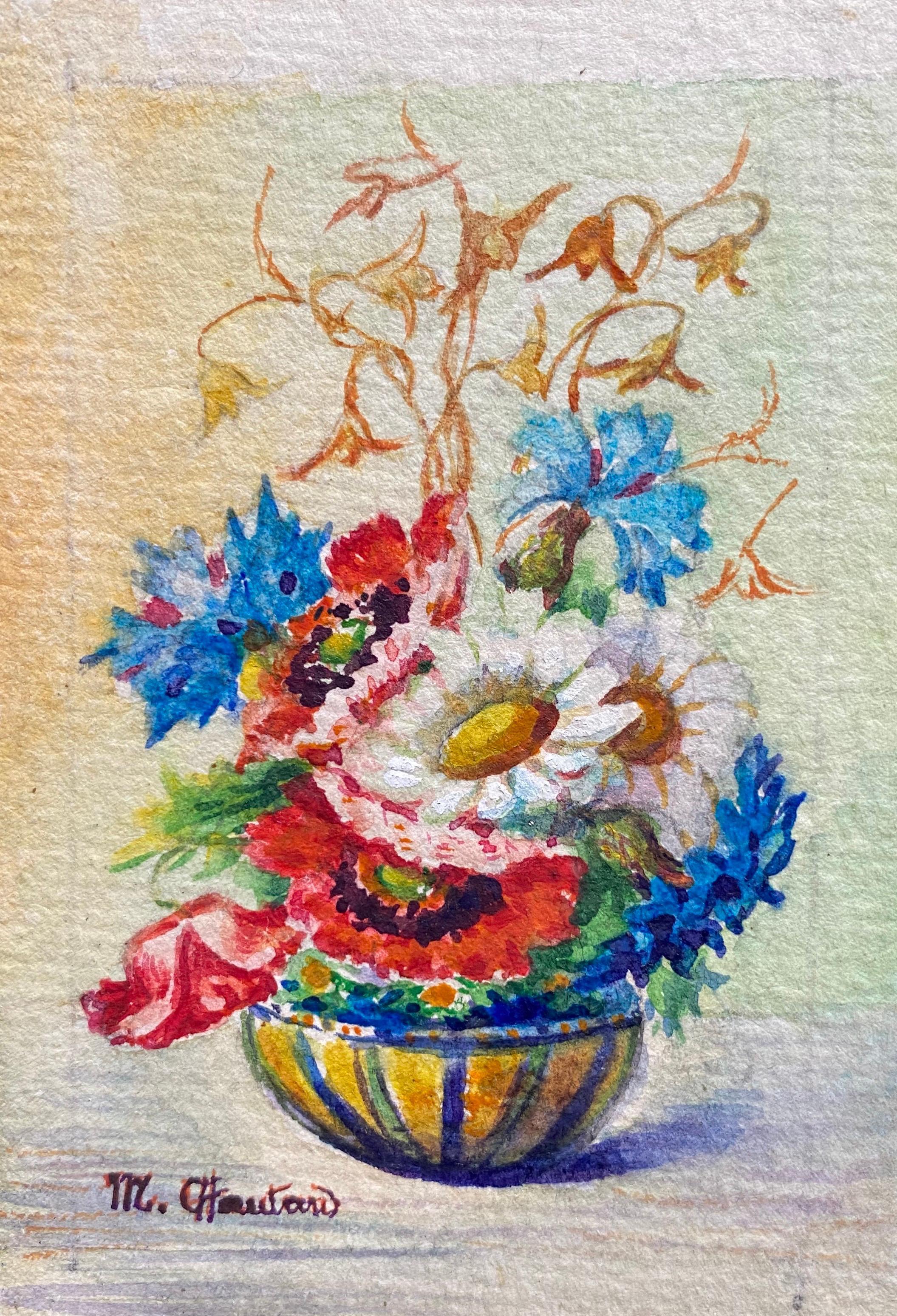 4 x Early 1900s French Impressionist Signed Flower Watercolours by Marie Carreau - Art by Unknown