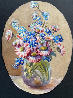 Early 1900's French Impressionist Signed Flower Watercolours Y Marie Carreau