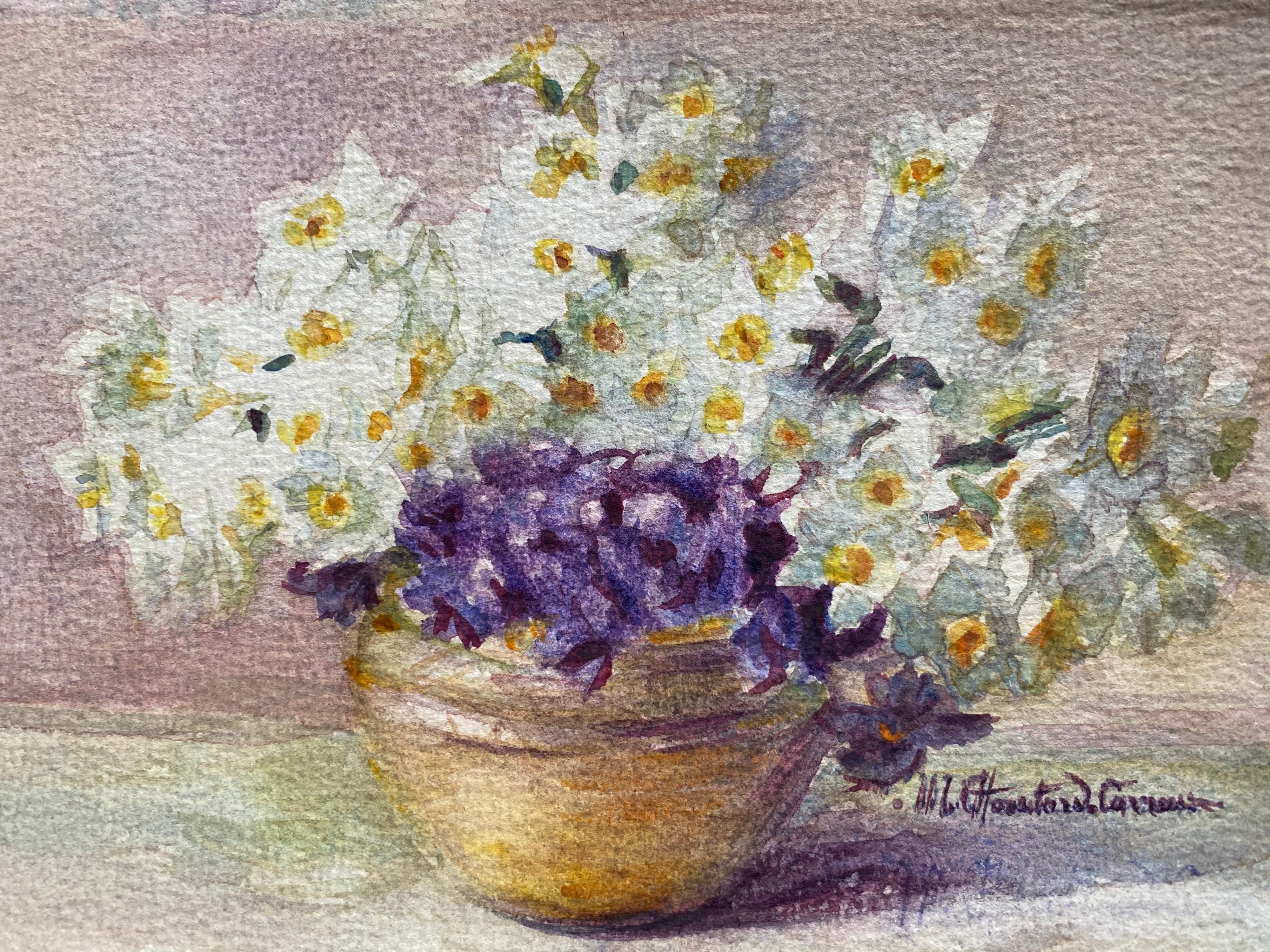 2 x Early 1900's French Impressionist Signed Flower Watercolours Marie Carreau - Art by Unknown
