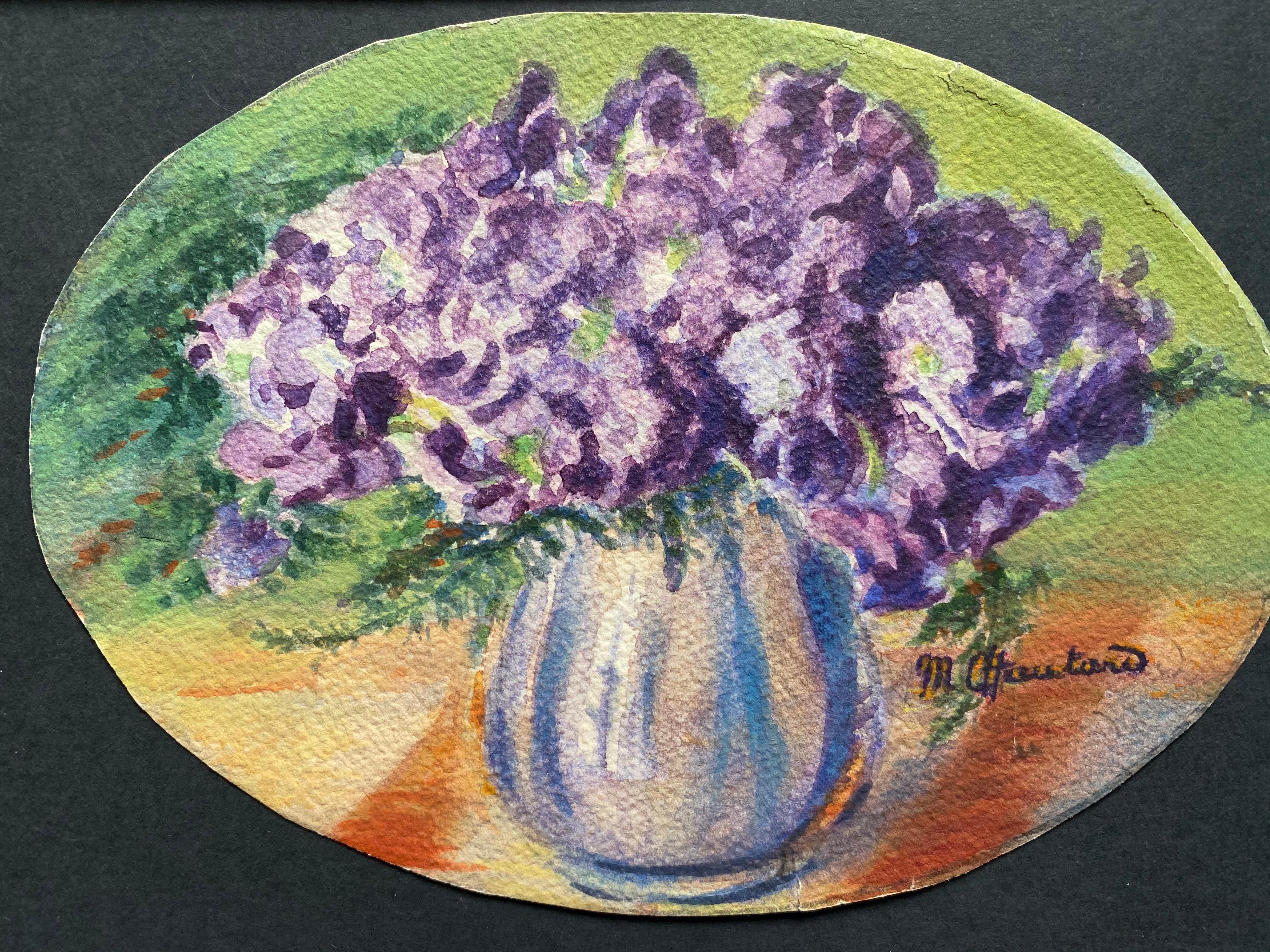 2 x Early 1900's French Impressionist Signed Flower Watercolours Marie Carreau - Brown Still-Life by Unknown