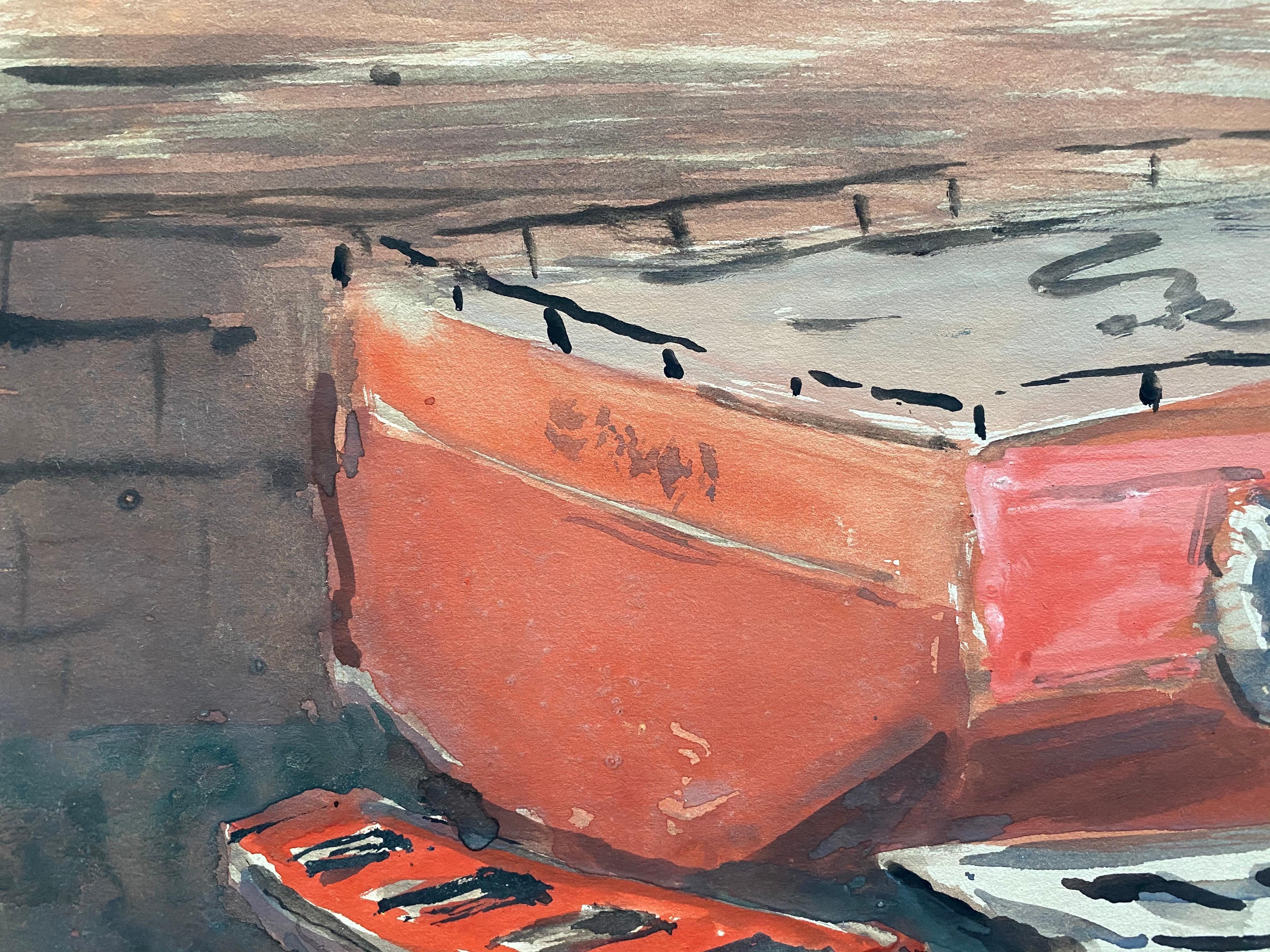 Pittura ad acquerello della metà del 20° secolo di un artista irlandese sul porto di Vigo. - Art di Unknown