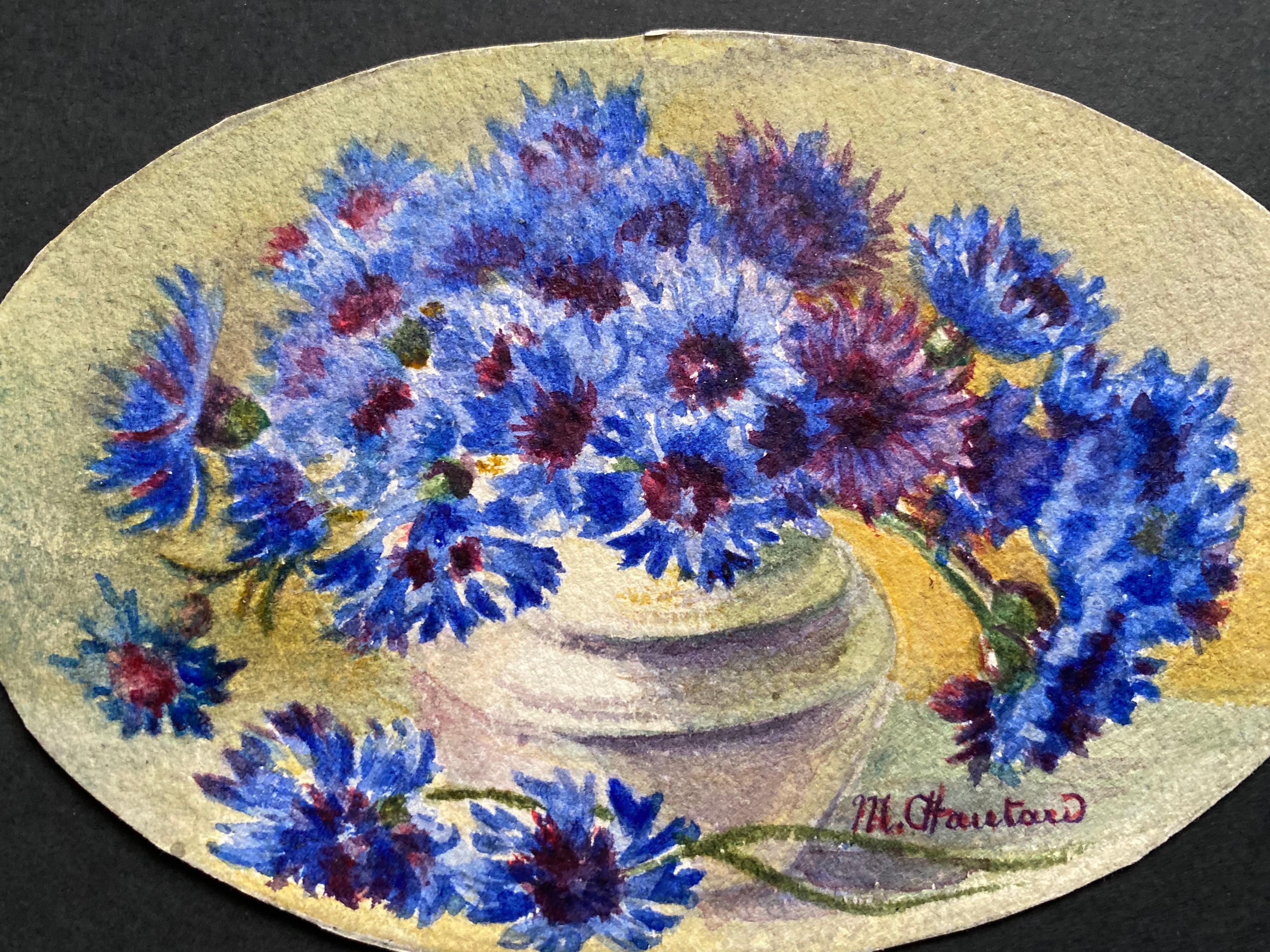 3 x Early 1900's French Impressionist Signed Flower Watercolours Marie Carreau - Brown Still-Life by Unknown