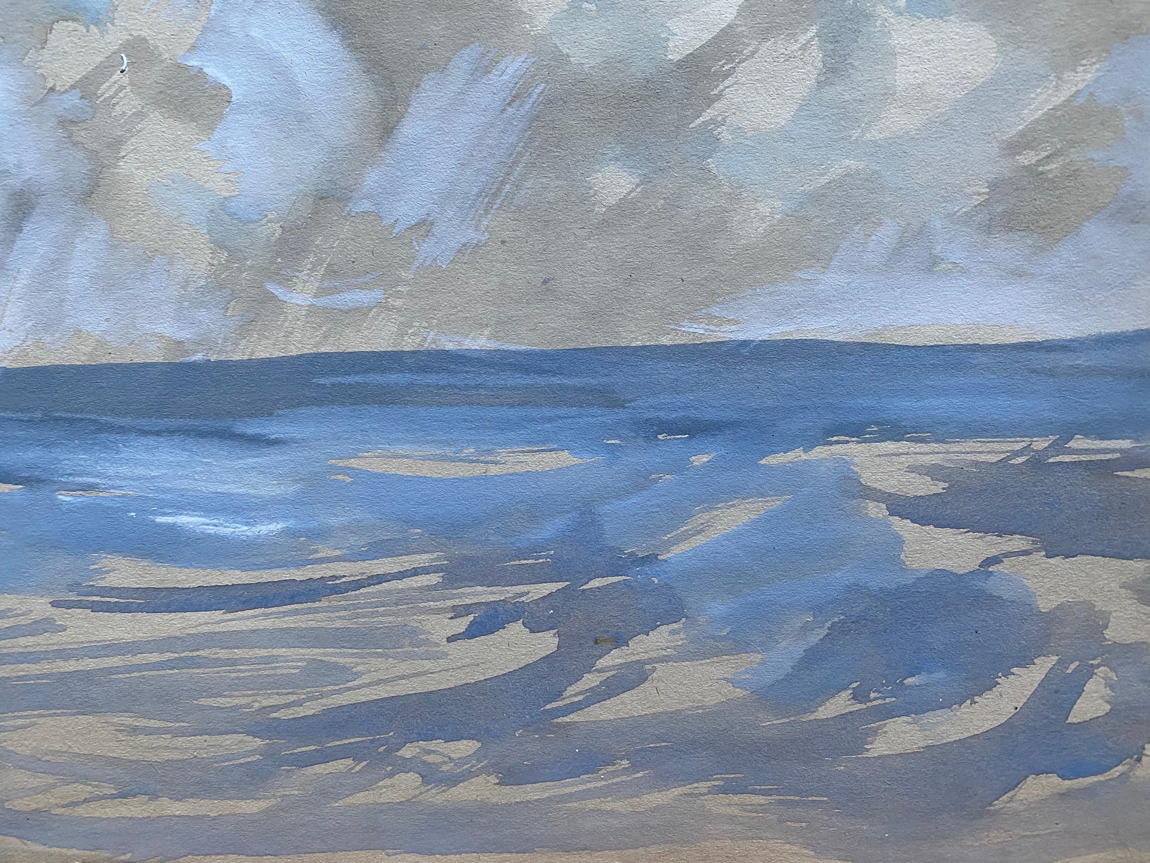 Mid 20th C. Irish Artist Watercolor Painting of Blue Sky Stormy Seascape For Sale 1