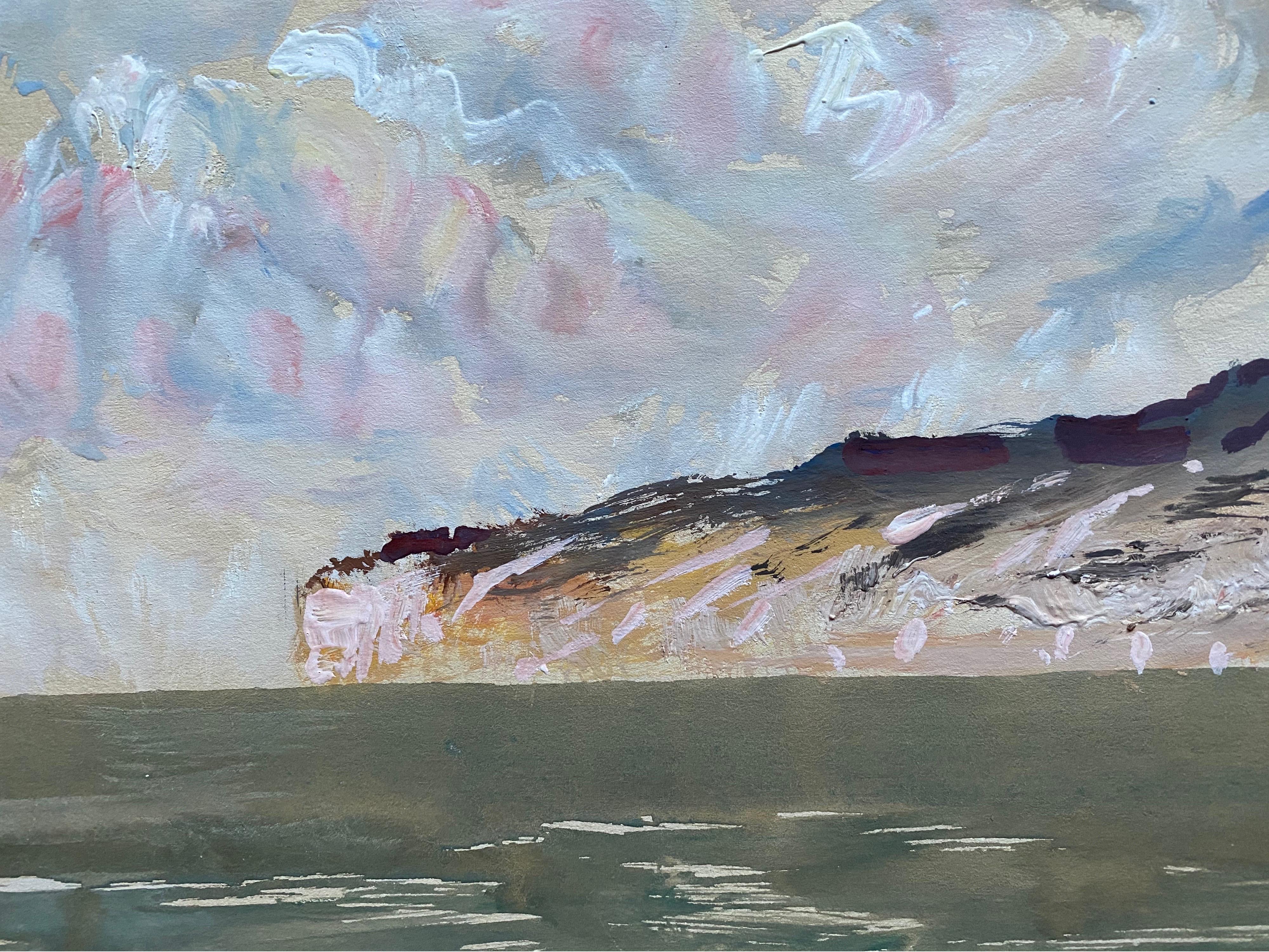 Acuarela de un artista irlandés de mediados del siglo XX - Saliendo de Madeira - Paisaje marino abierto en venta 1