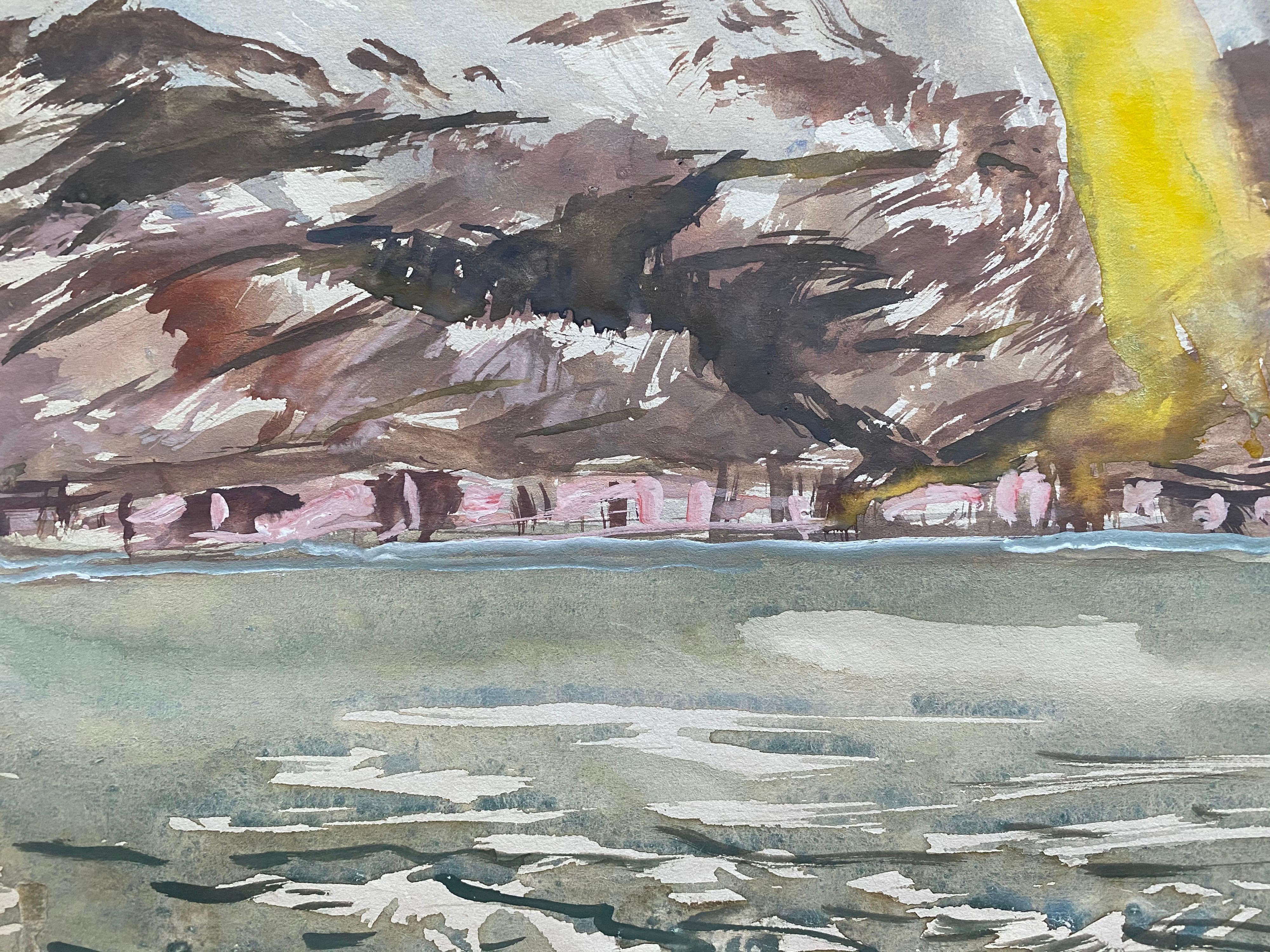 Mid 20th C. Irish Artist Watercolor Painting of Coastal Landscape with Rainbow For Sale 2