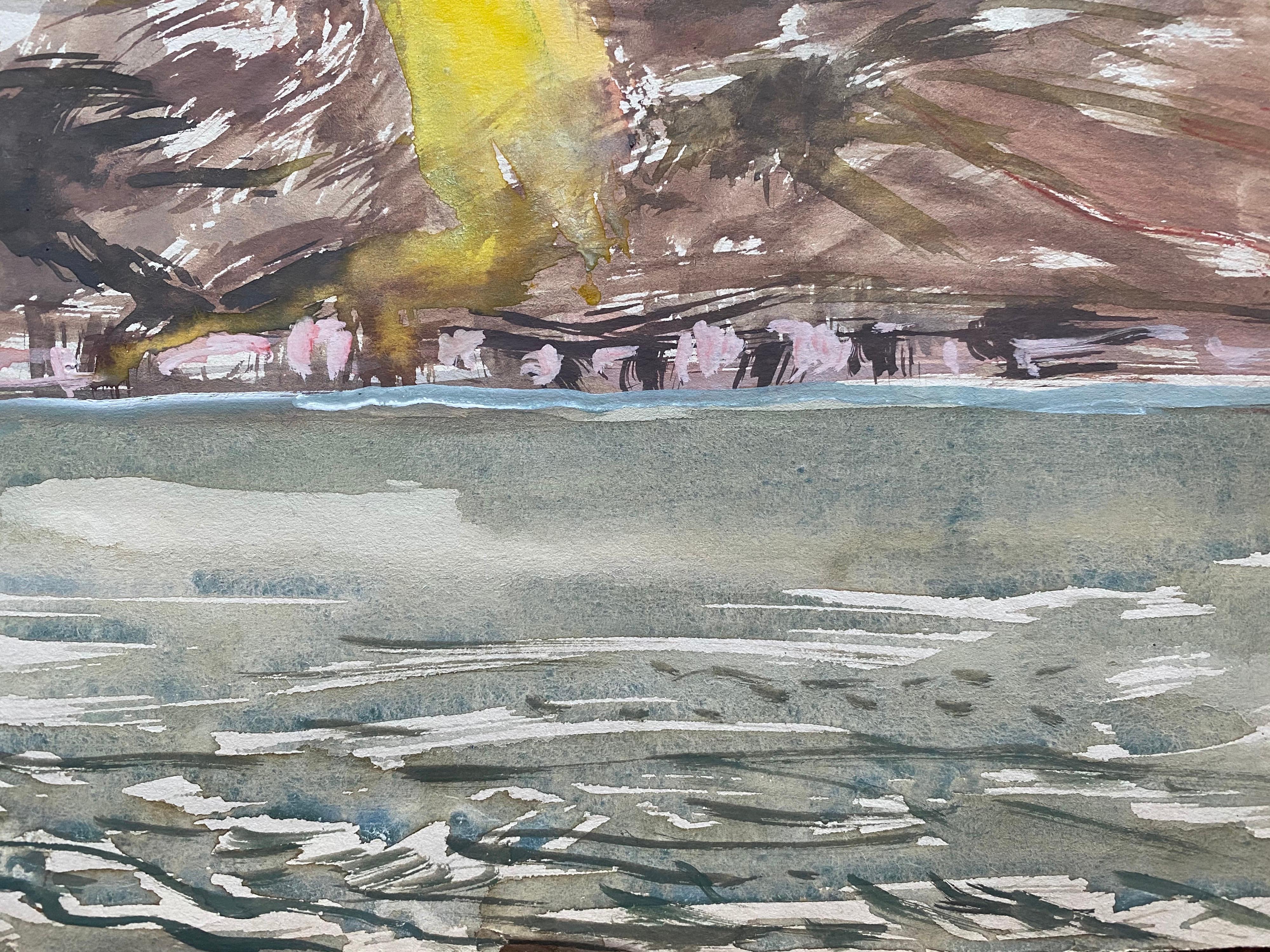 Mid 20th C. Irish Artist Watercolor Painting of Coastal Landscape with Rainbow For Sale 4