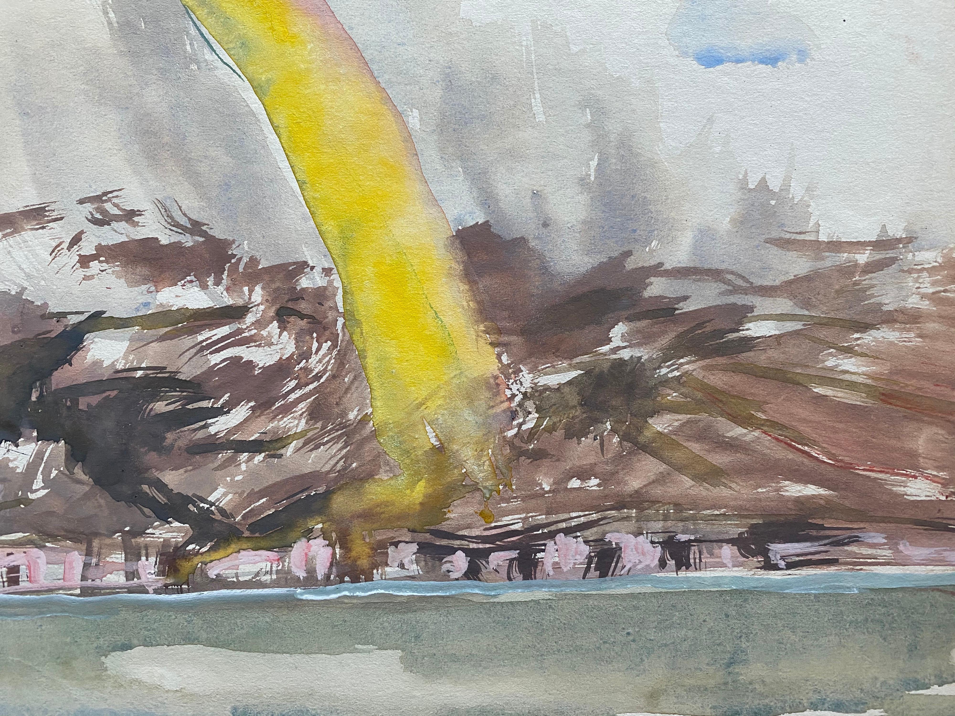 Mid 20th C. Irish Artist Watercolor Painting of Coastal Landscape with Rainbow For Sale 5