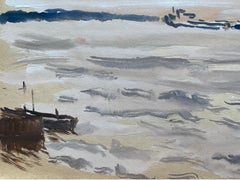 Mid 20th C. Irish Artist Watercolor Painting of Quiet Coastal Sea Southampton