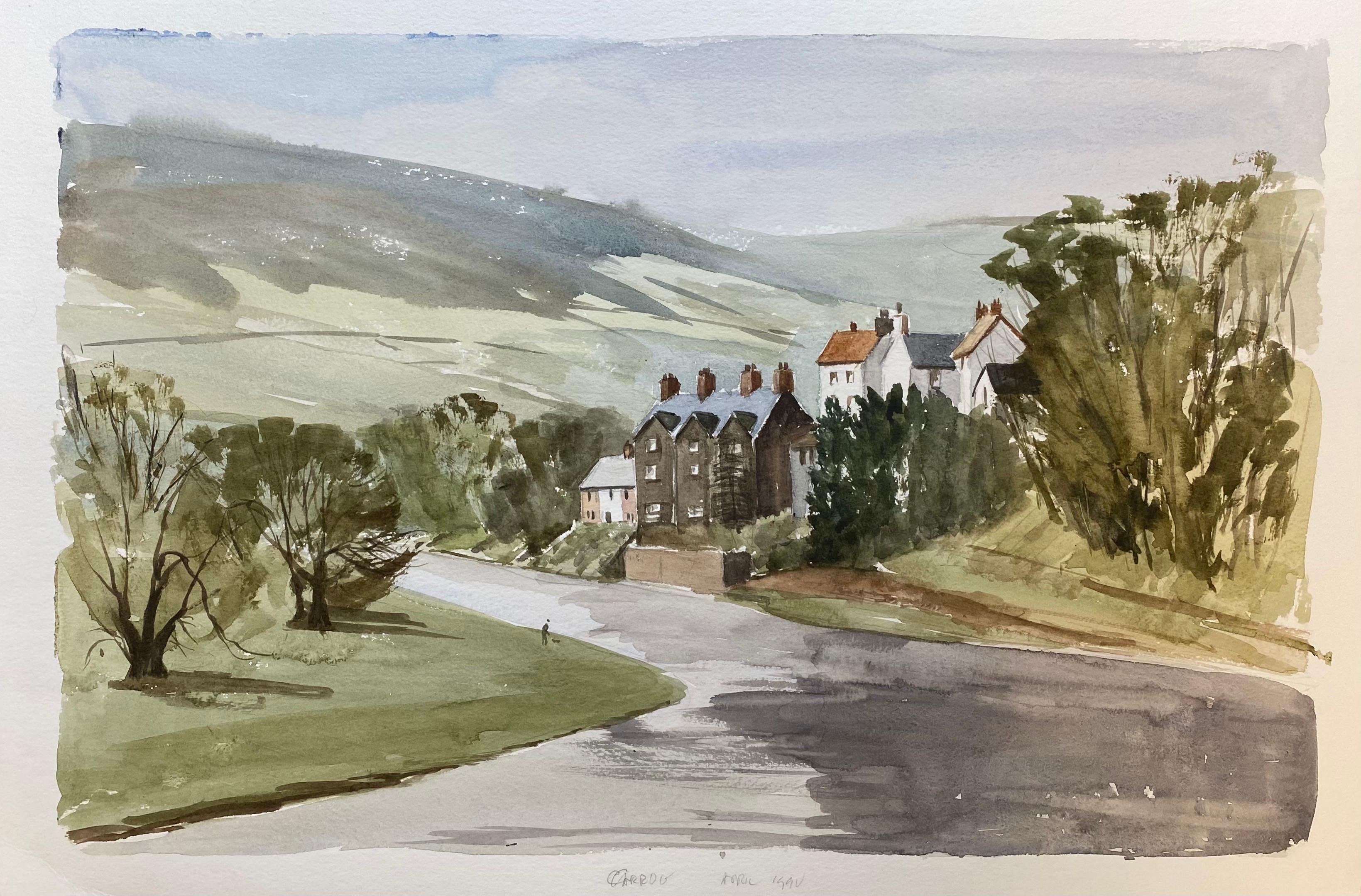 Paisaje rural de aldea inglesa Firmado Pintura original británica a la acuarela - Art de Unknown