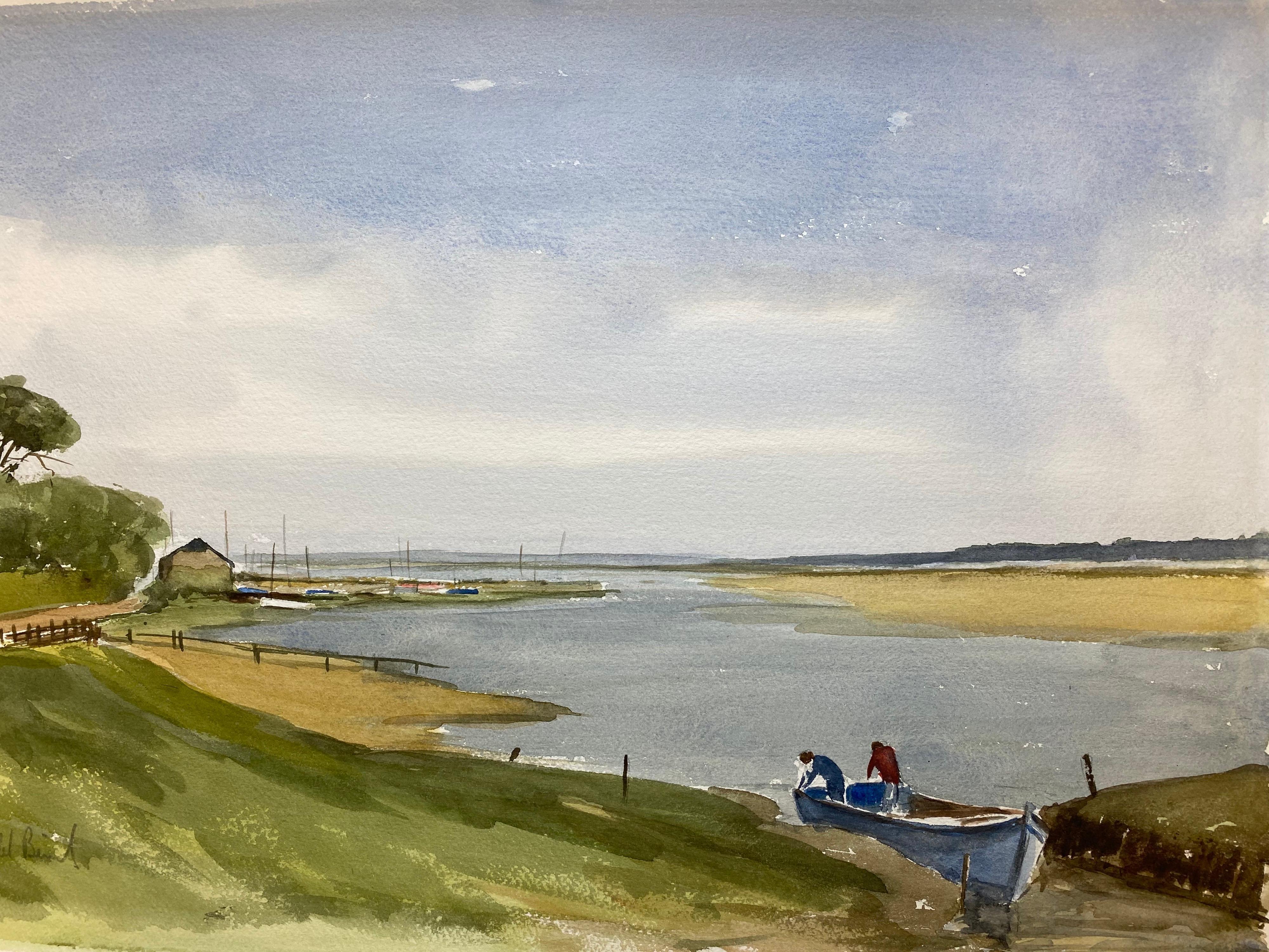 Beautiful English Town Boat Ready for Sea, Signed British Watercolour Painting - Art by Unknown