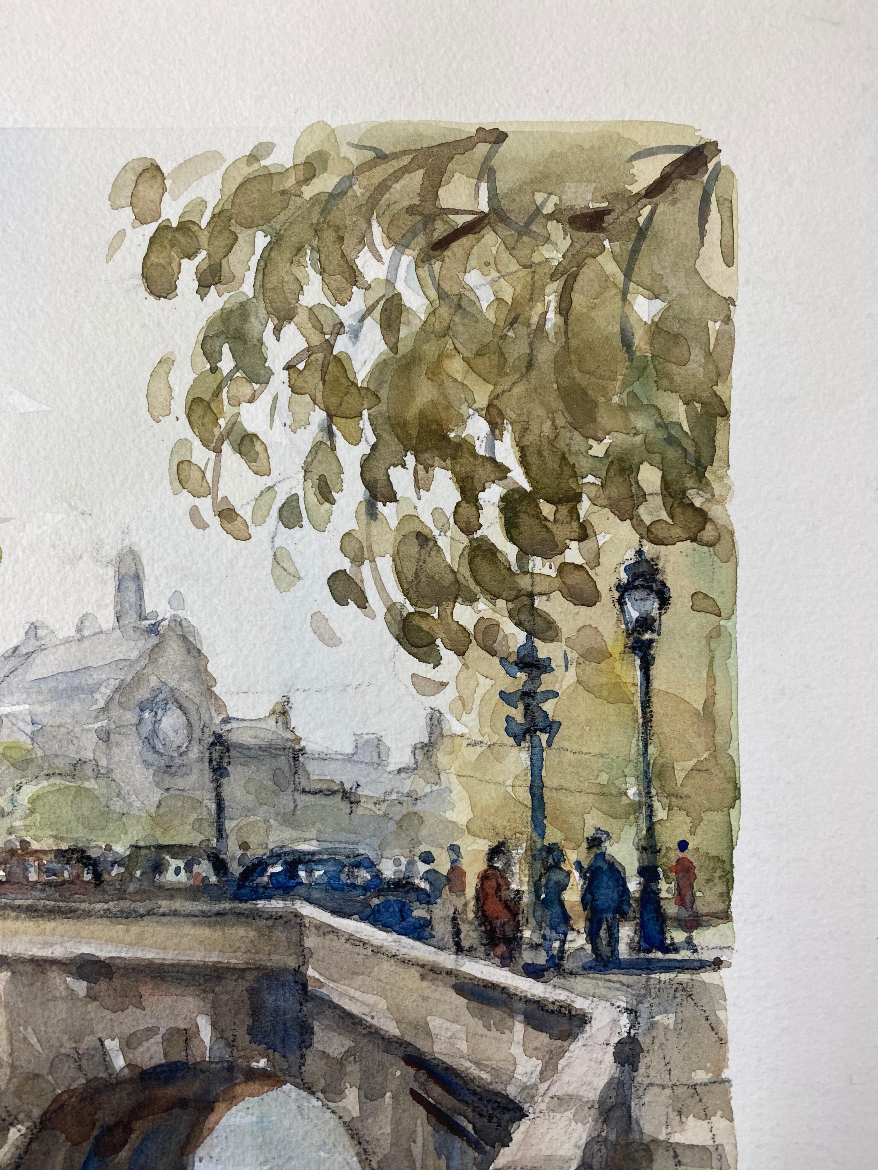 París, Francia
de Henri Miloch (1898-1979)
Firmado
Pintura en acuarela y gouache sobre papel de artista, sin enmarcar.

Hoja 9,5 x 12,5 pulgadas.

Estudio bien ejecutado sobre el río Sena en París. Pintado desde lo alto de un puente por el reputado