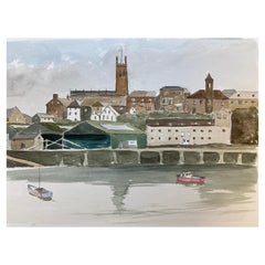 Puerto de Penzance Cornualles - Acuarela Británica Original Firmada