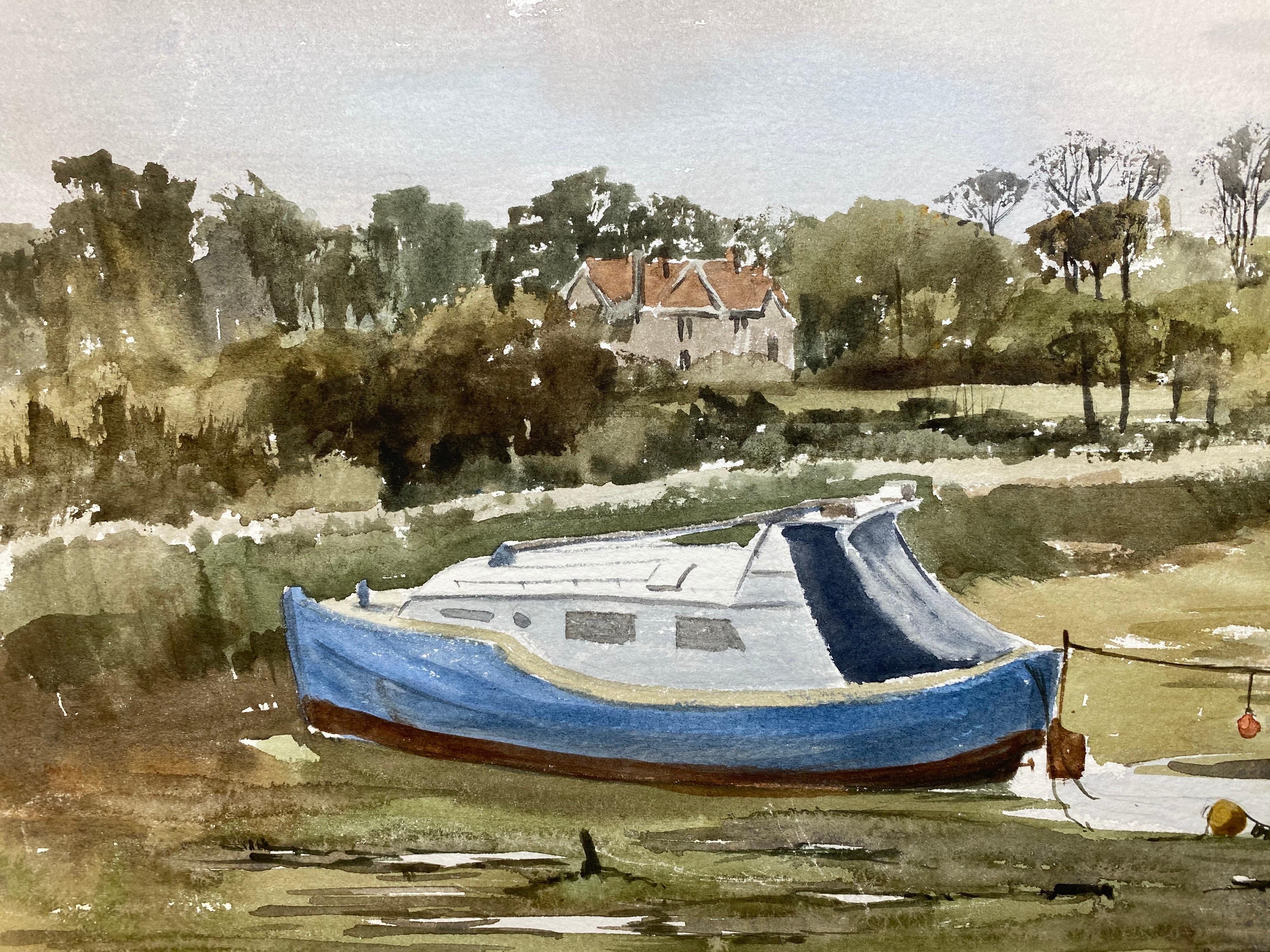 Marea baja del puerto de Yarmouth, Pintura original británica a la acuarela en venta 2