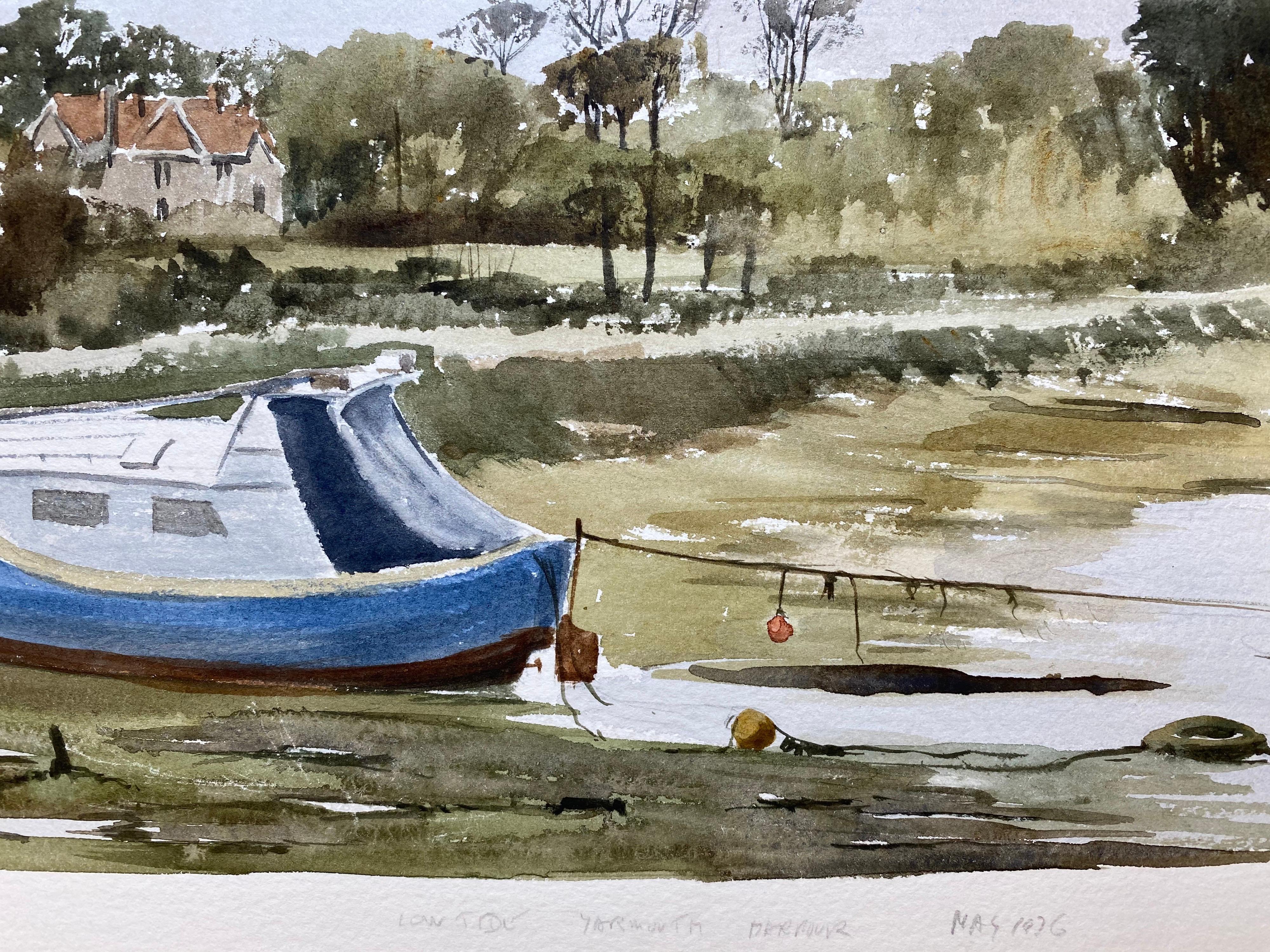 Marea baja del puerto de Yarmouth, Pintura original británica a la acuarela en venta 3