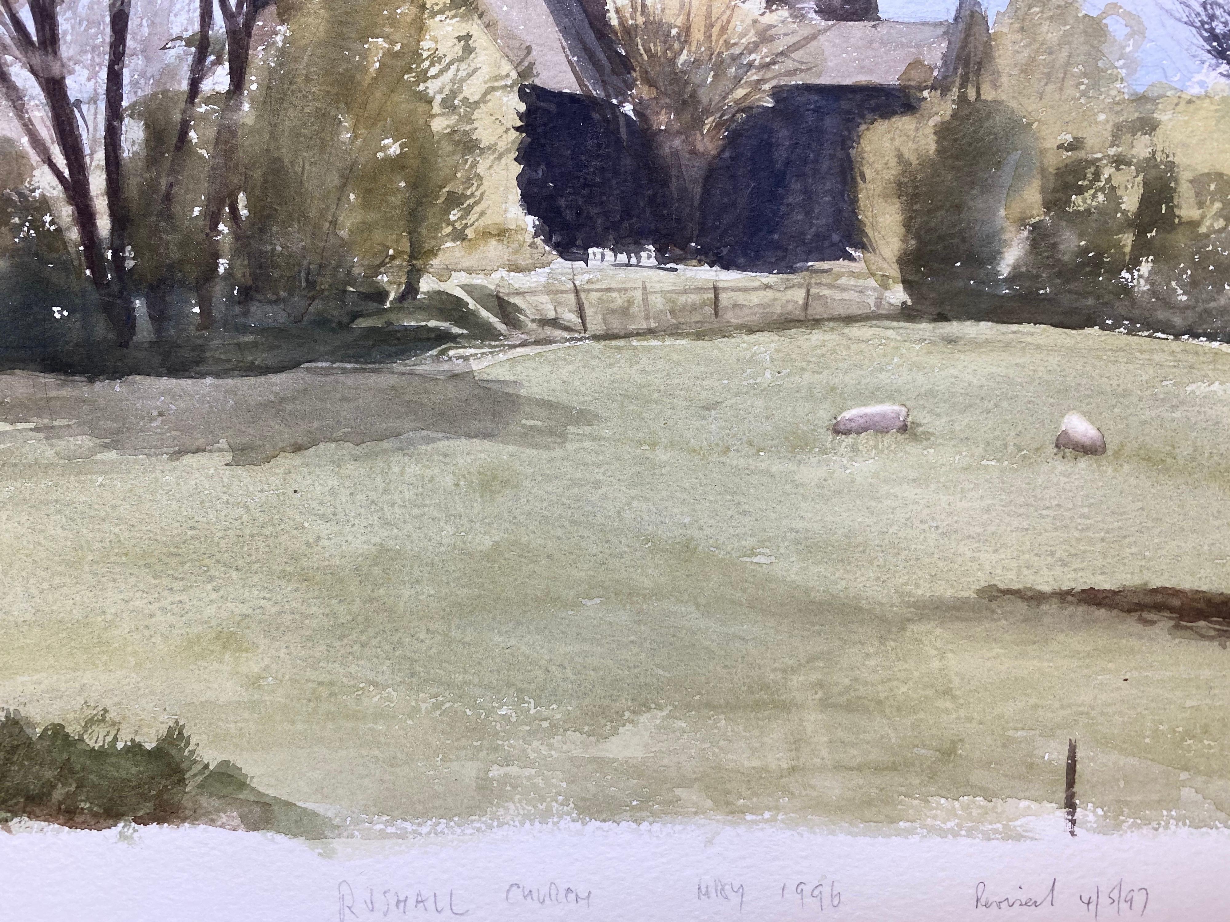 Iglesia de Rushall, Ciudad Inglesa, Firmado Pintura Original Acuarela Británica en venta 2