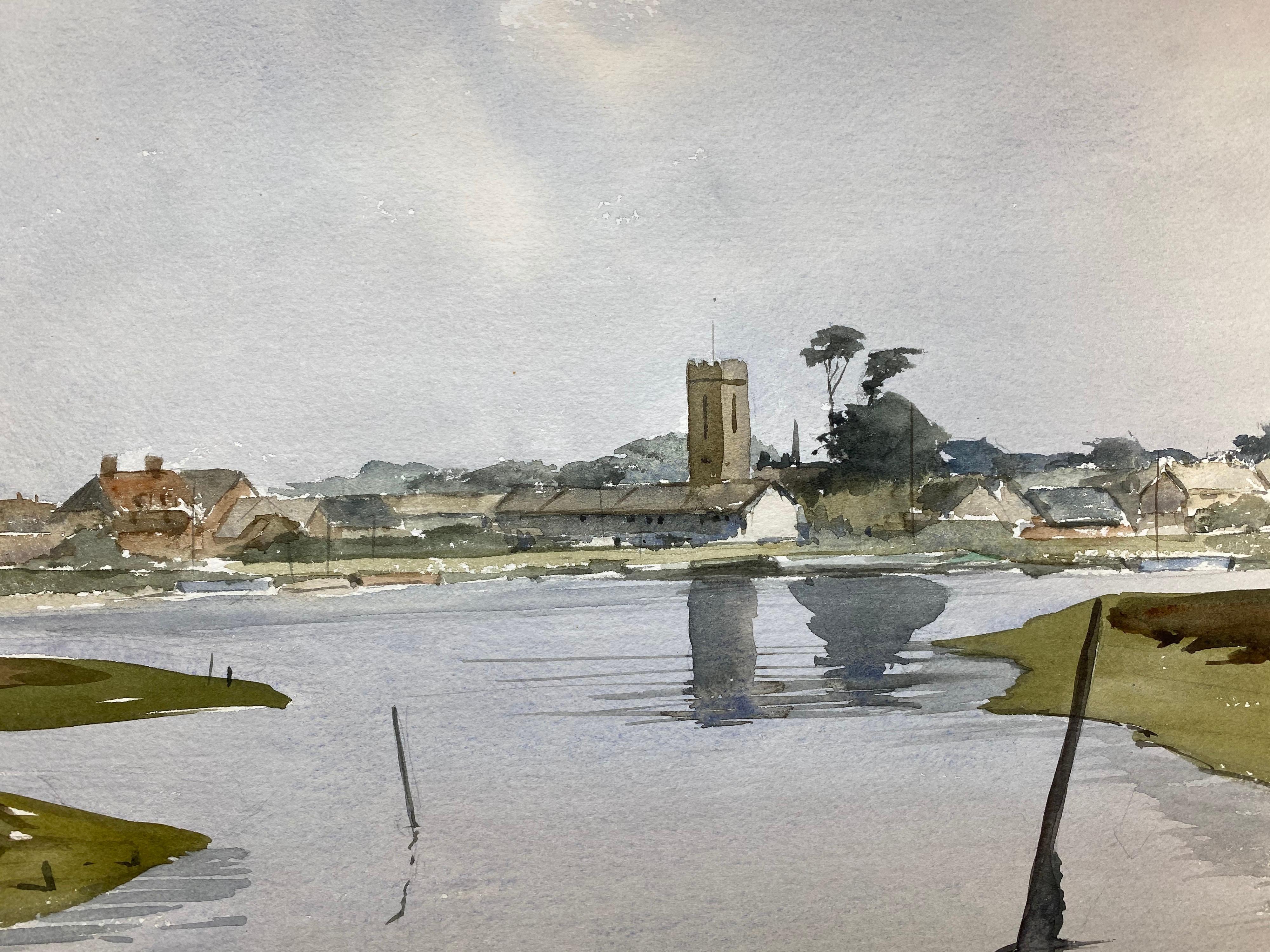 Yarmouth Town- Pintura original británica en acuarela firmada - Landscape Art Gris de Unknown