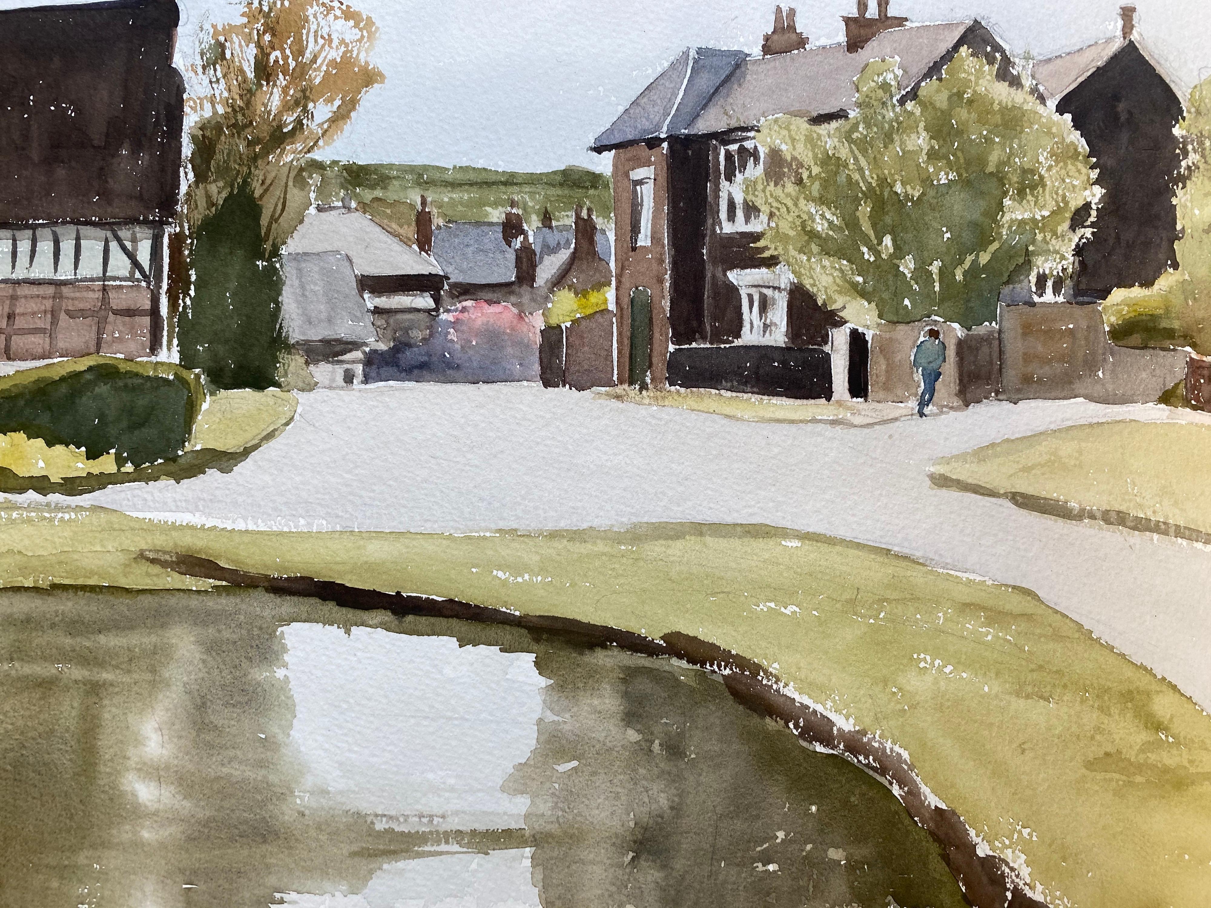 Aldea rural inglesa, pintura original británica a la acuarela firmada en venta 1