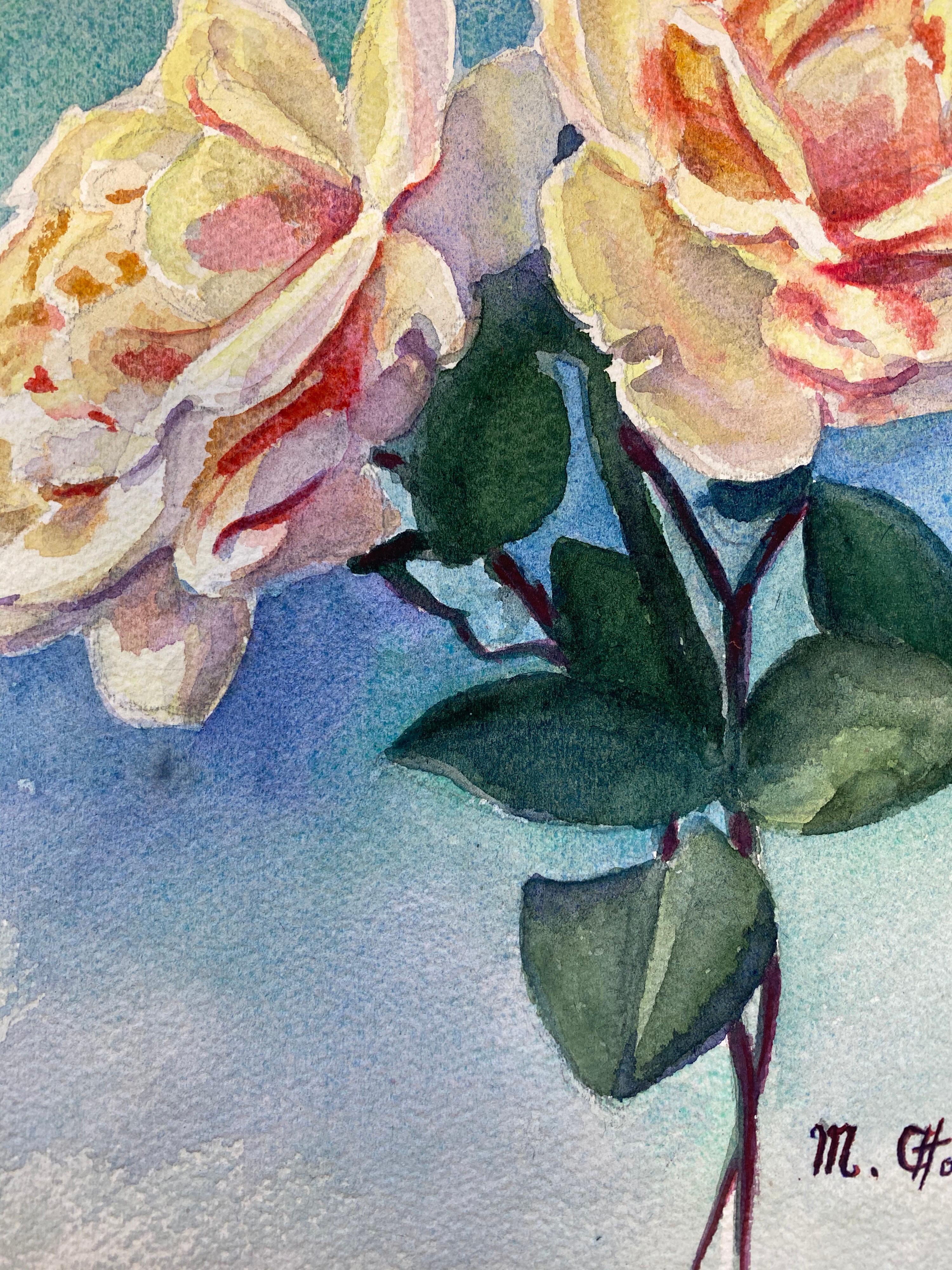 Early 1900's French Impressionist Signed Flower Watercolour by Marie Carreau For Sale 1