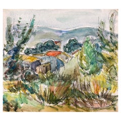 Provenza Paisaje Rural Tejados Rojos Pintura Expresionista Francesa Original