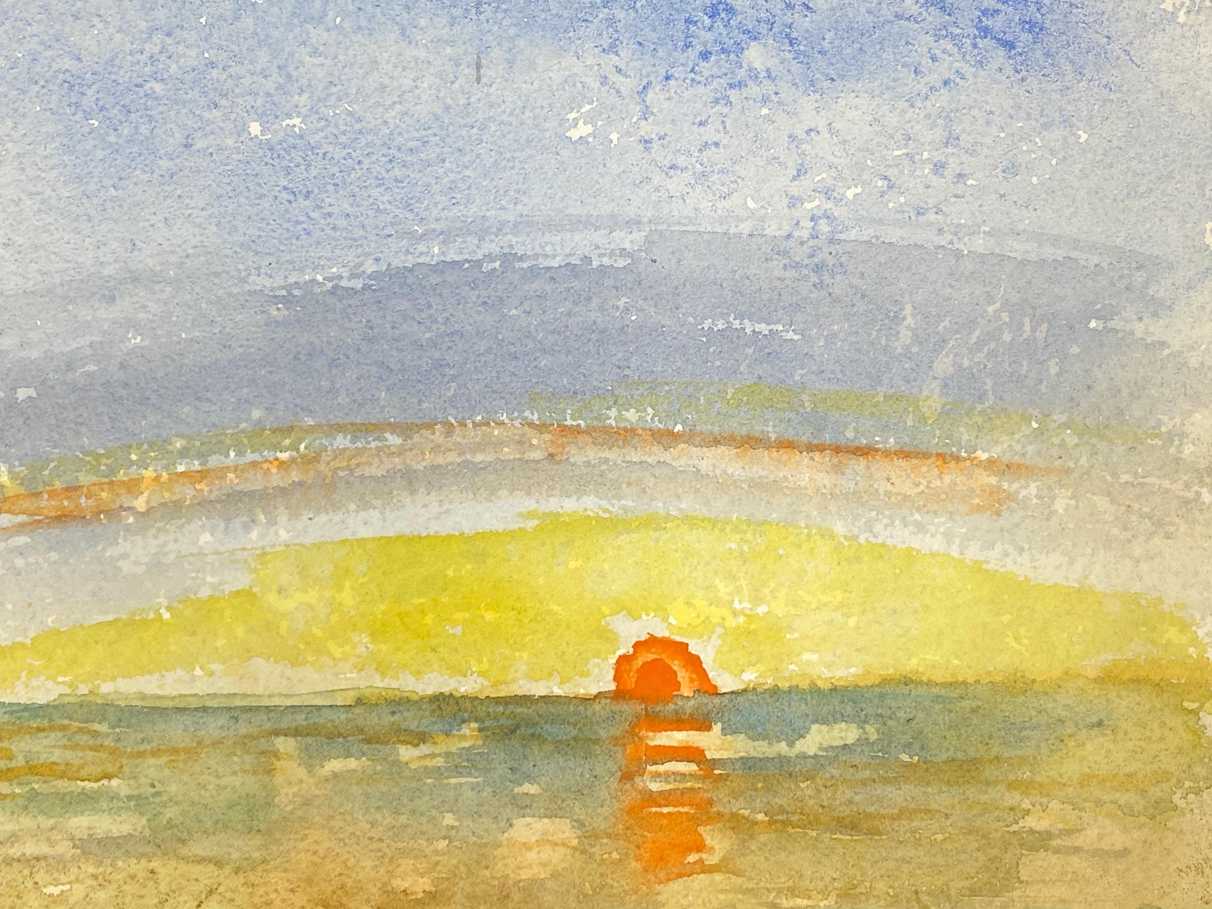 Puesta de sol sobre el mar, Pintura original expresionista francesa - Art de Akos Biro