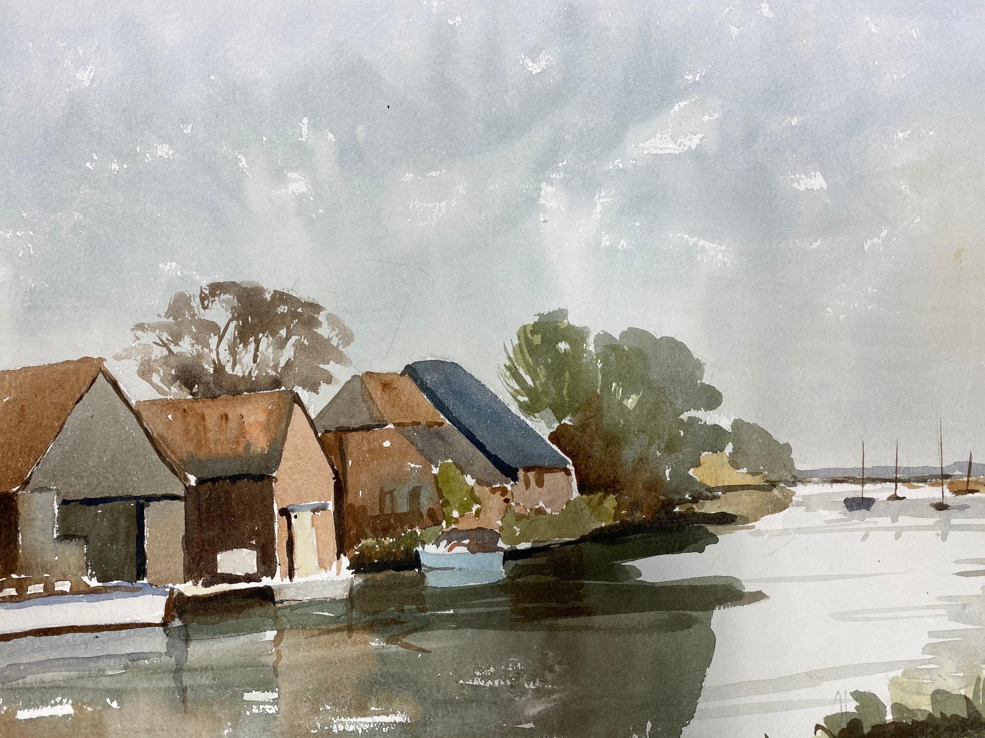WareHam Escena marina, pintura original británica en acuarela firmada - Landscape Art Gris de Unknown
