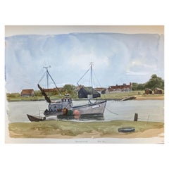 Walbeswick, Suffolk Pintura original británica en acuarela Estuario del río