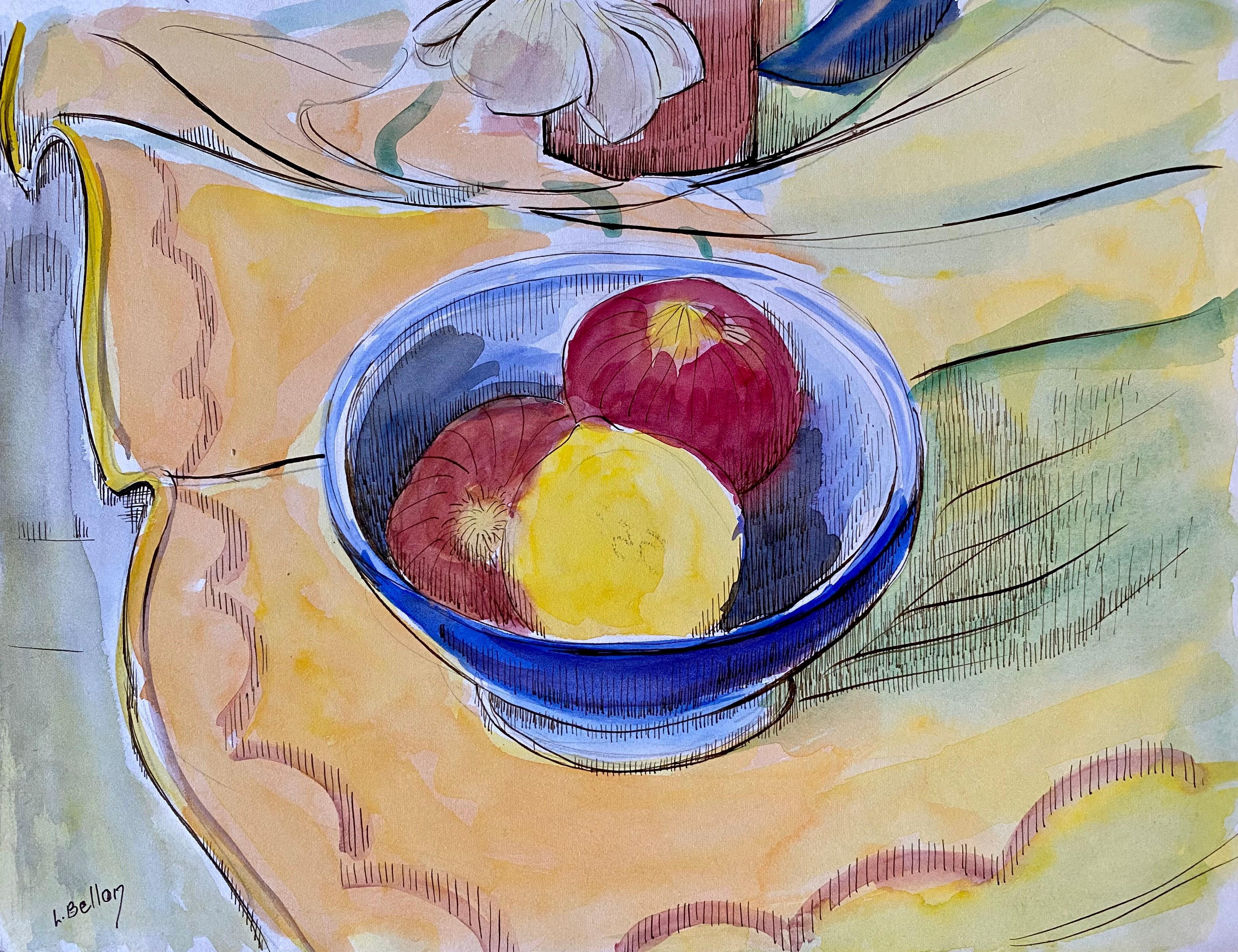Nature morte aux fruits française des années 1940, artiste post-impressionniste - Art de Unknown