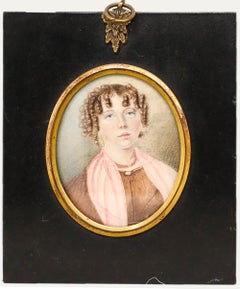 Miniature 19th Century Watercolour - Portrait of a Lady with Ringlets