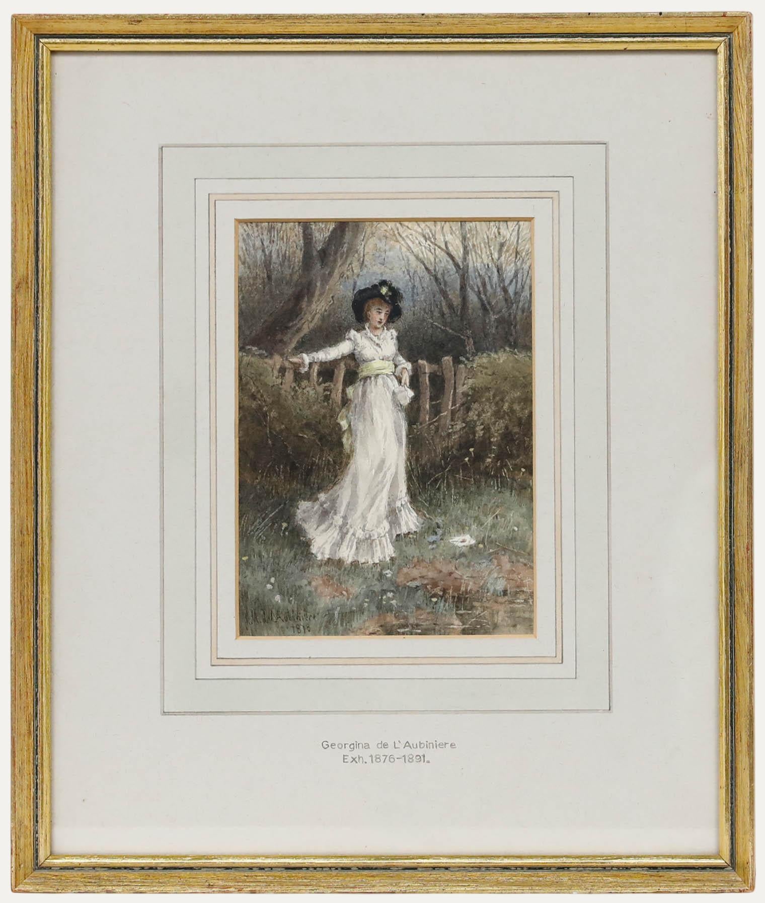 Georgina Martha de L'Aubiniere (1848-1930)- Aquarelle encadrée, La lettre d'amour