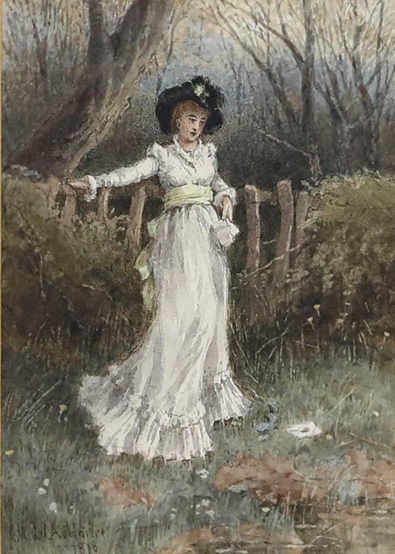 Georgina Martha de L'Aubiniere (1848-1930)- Aquarelle encadrée, La lettre d'amour en vente 1