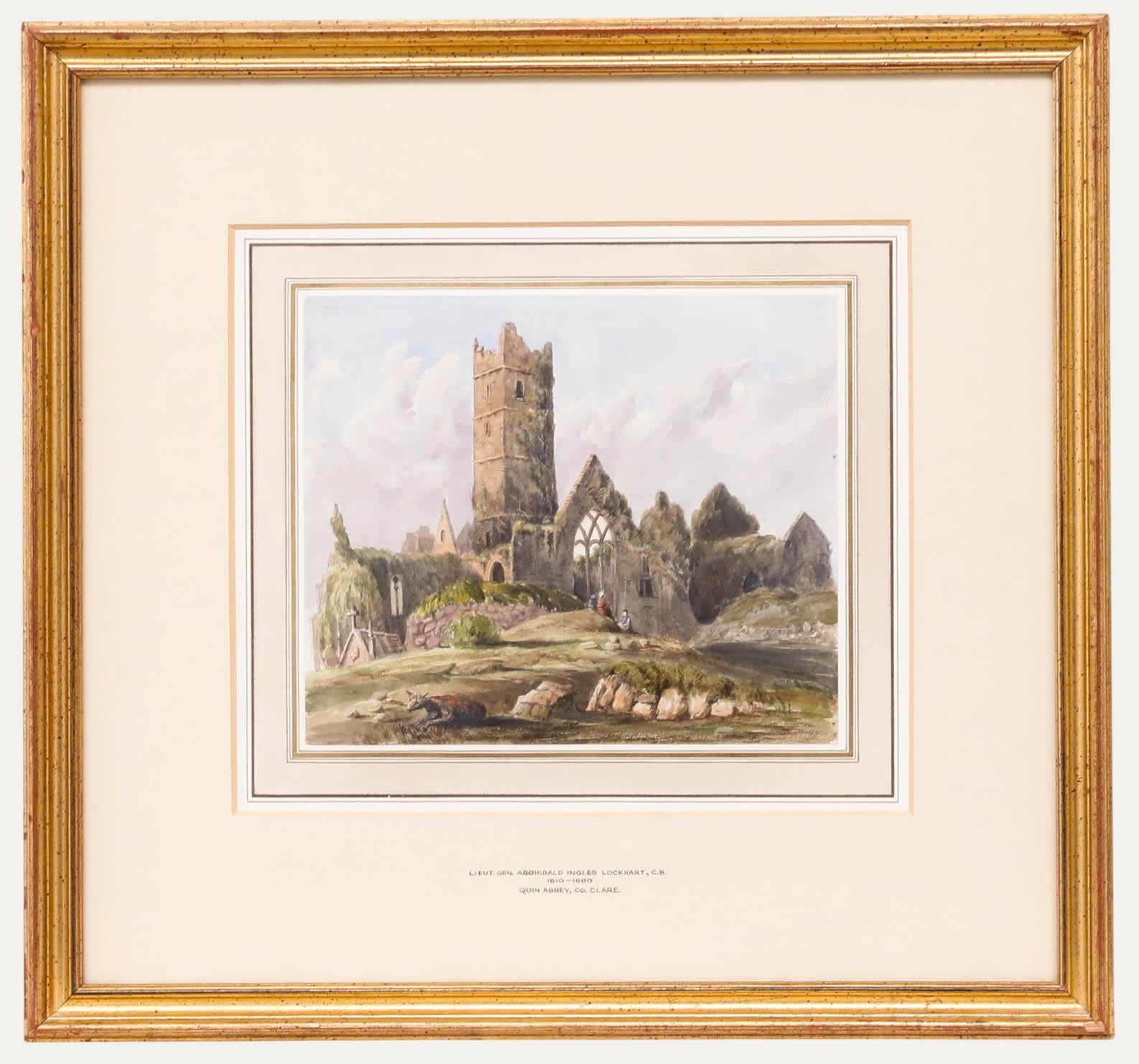 Unknown Landscape Art - Lt Gen Archibald Ingles Lockhart (1810-1880) - Watercolour, Ruins of Quin Abbey