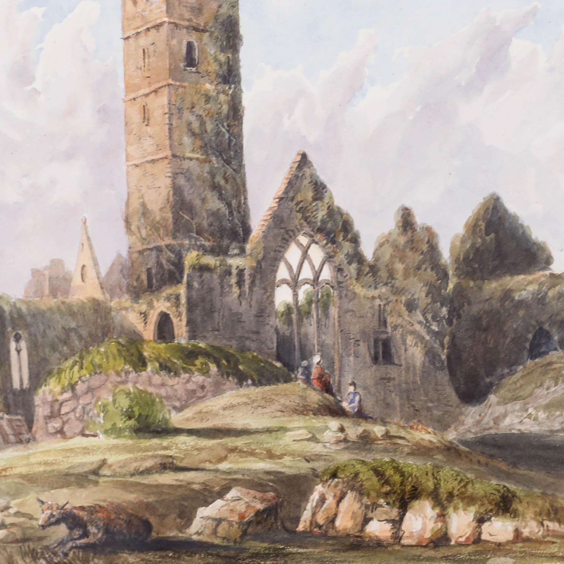 A charming view of the Ruins of Quin Abbey in County Clare in the South West of Ireland.

Artist name inscribed to the mount. Label verso with provenance details: by family descent to Stephen Lockhart CMG. Private Collection, UK. The present drawing