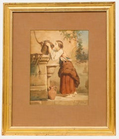 Theophile Adolphe Midy (nato nel 1821) Acquerello della fine del XIX secolo - Ragazza che beve