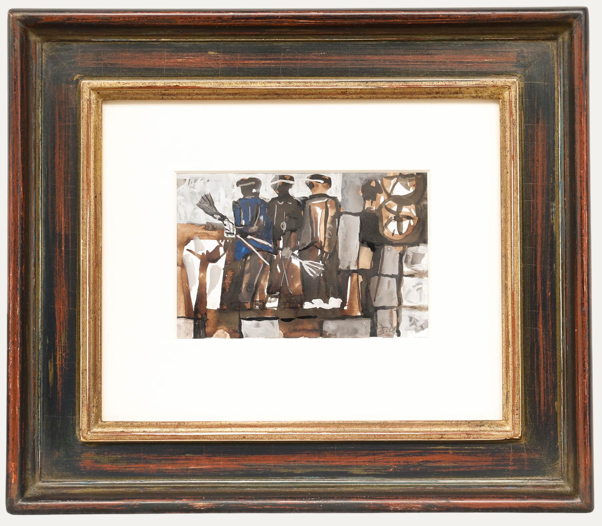 Abstract Drawing de Unknown - Dorde (Djordje) Ilic (1920-2010) - Siglo XX Gouache, Barrenderos