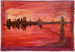 Paesaggio urbano al tramonto, Acrilico moderno su carta di Biagio Civale