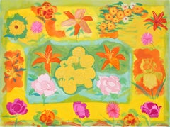 Multicolored Flowers, Modern Tempera on Paper by Biagio Civale
