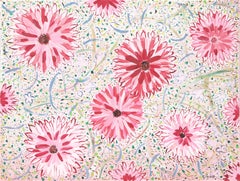 Pink Flowers, Modern Tempera on Paper by Biagio Civale